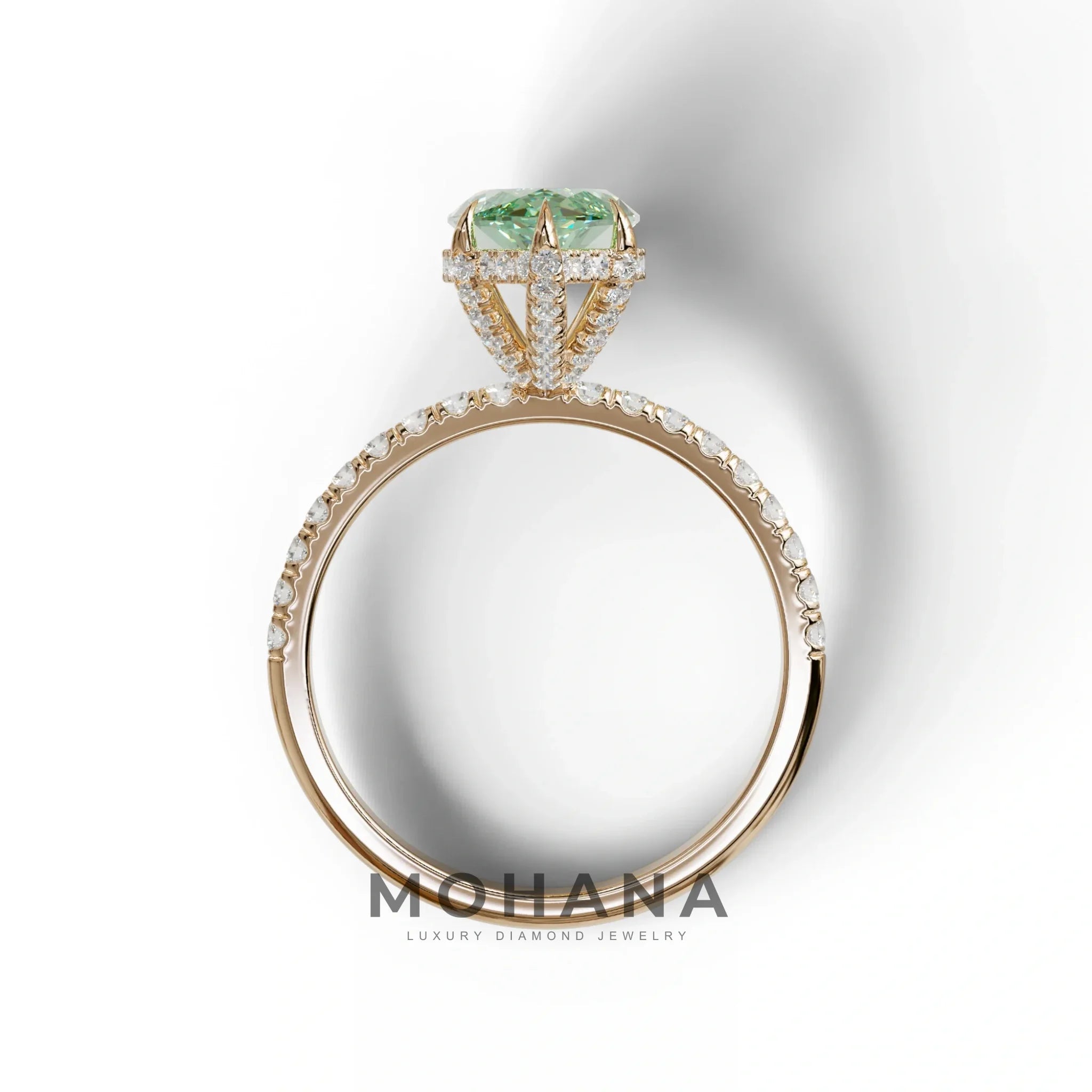 3 Carat Green Marquise Cut Lab Diamond In Hidden Halo & Pave Setting Ring