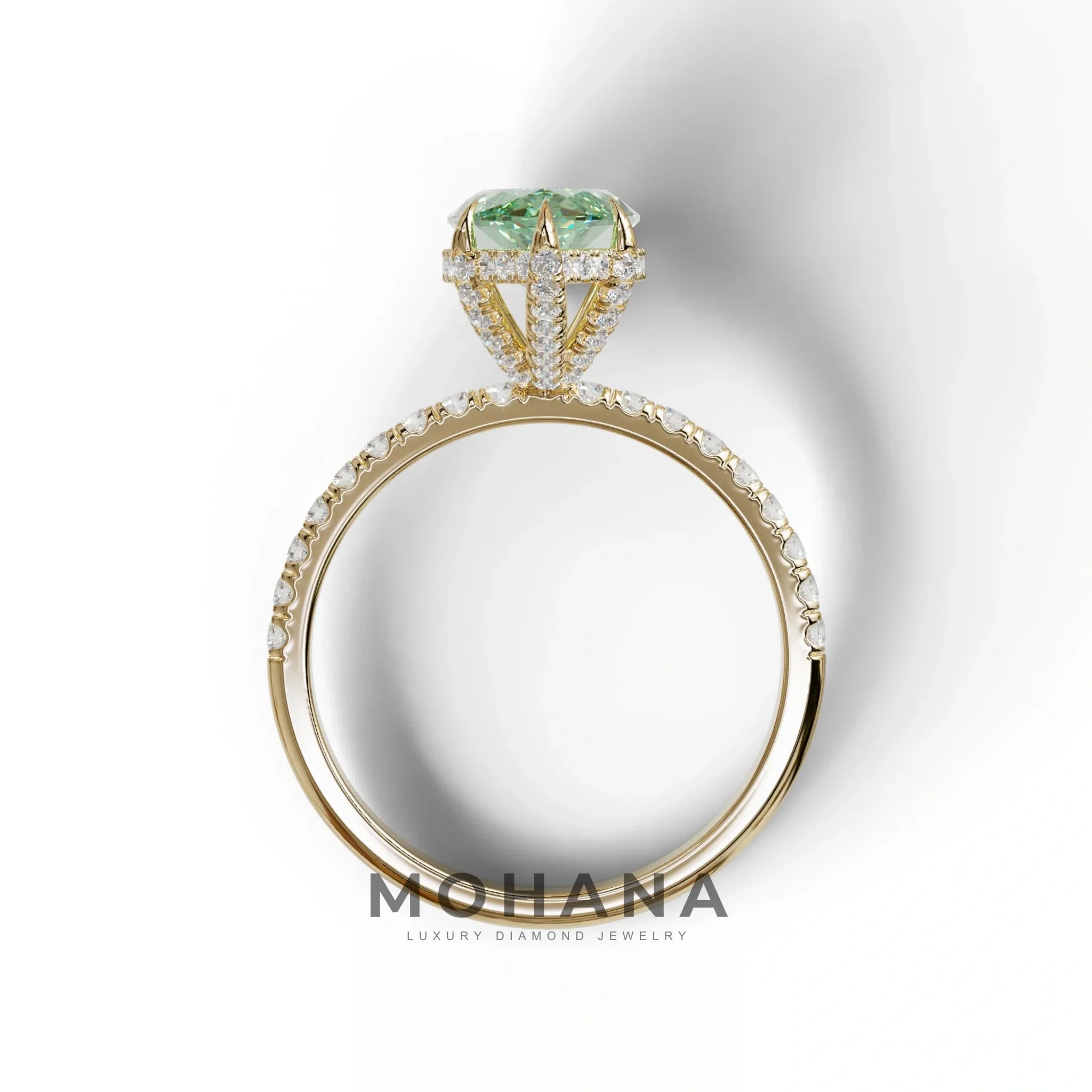 3 Carat Green Marquise Cut Lab Diamond In Hidden Halo & Pave Setting Ring