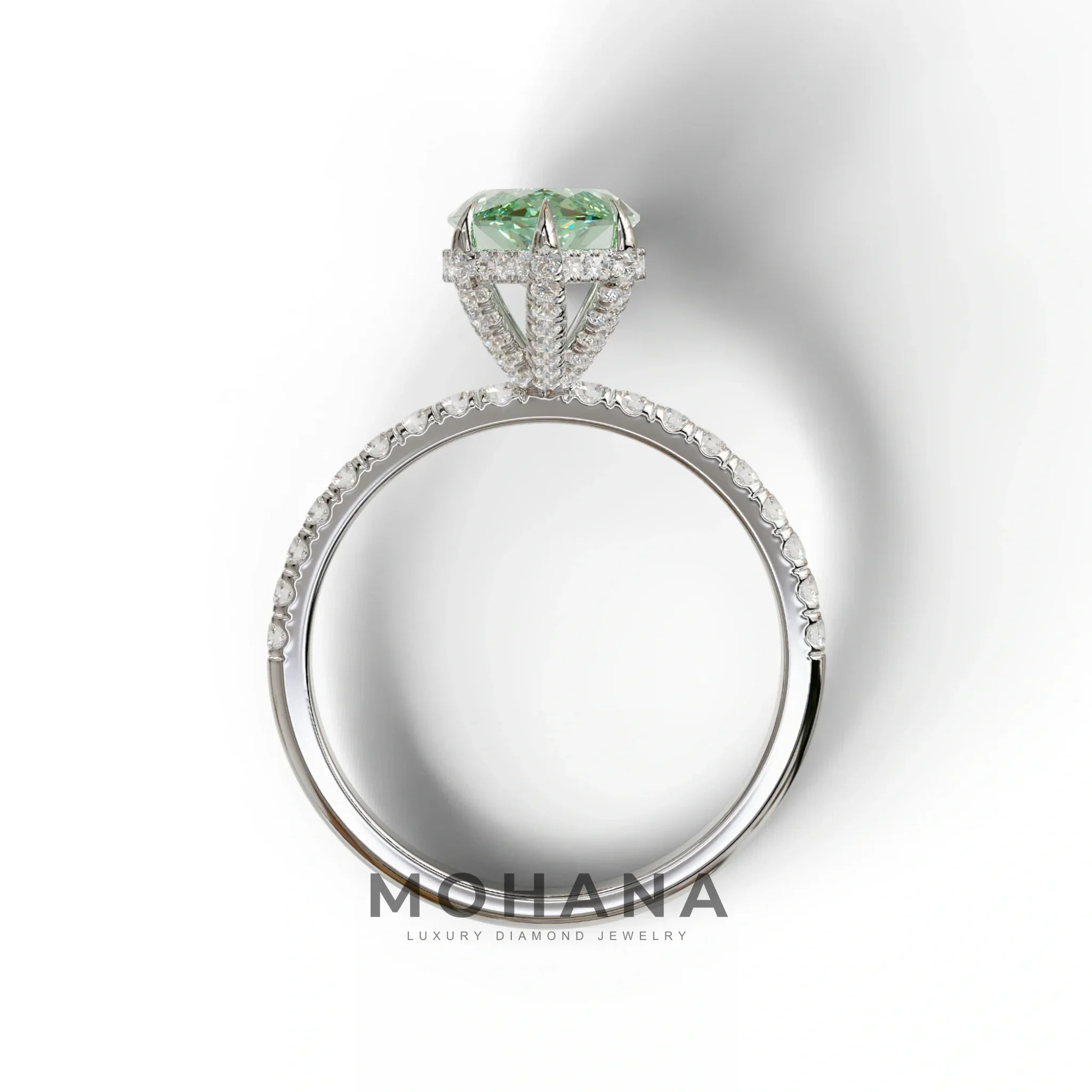3 Carat Green Marquise Cut Lab Diamond In Hidden Halo & Pave Setting Ring