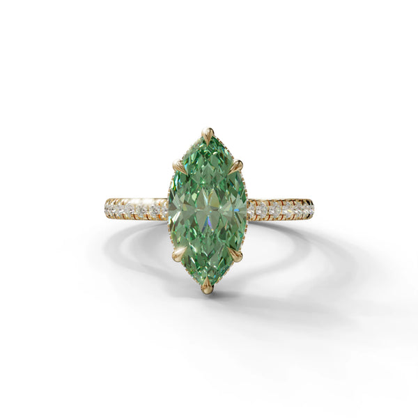 3 Carat Green Lab Grown Diamond Engagement Ring – Marquise Cut Hidden Halo