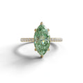 3 Carat Green Marquise Cut Lab Diamond In Hidden Halo & Pave Setting Ring - 10K Solid Gold / Yellow Gold