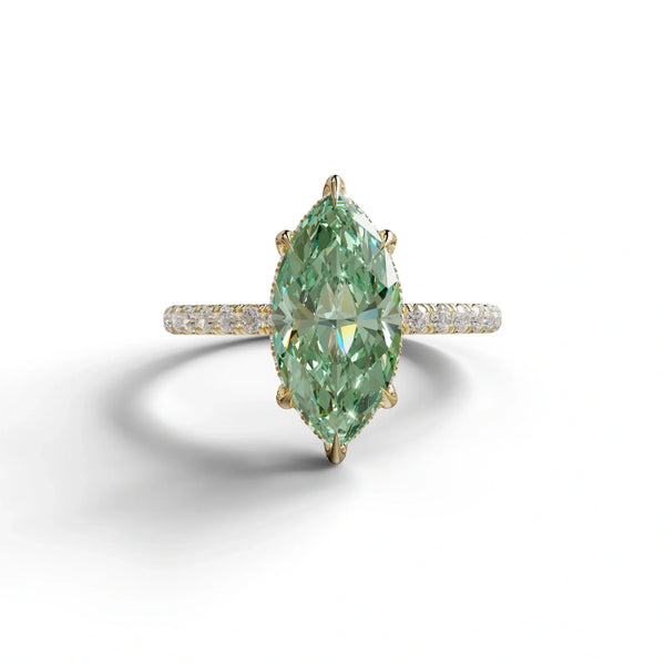 3 Carat Green Lab Grown Diamond Engagement Ring – Marquise Cut Hidden Halo