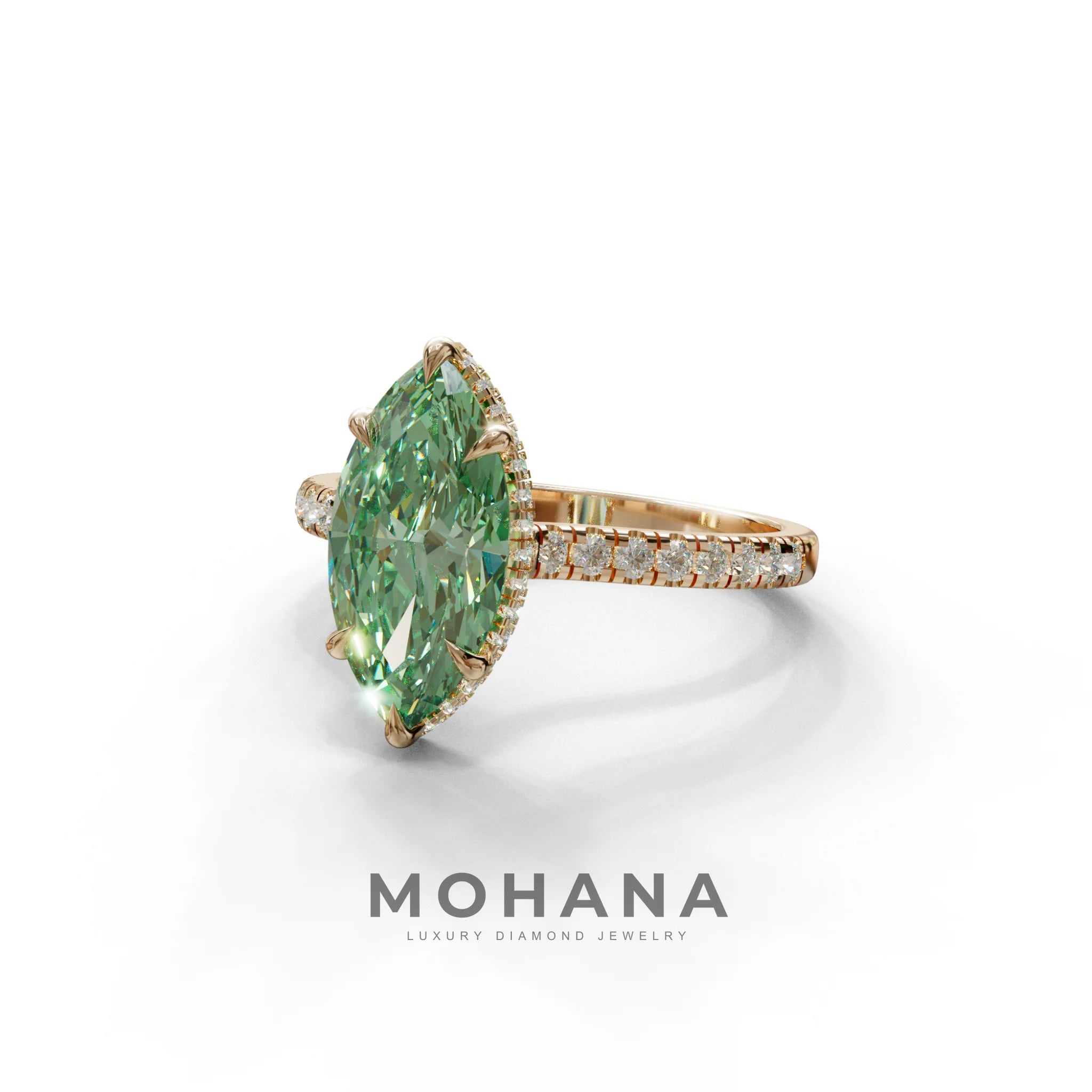 3 Carat Green Marquise Cut Hidden Halo & Pave Set Lab Diamond Ring - Eblouissant