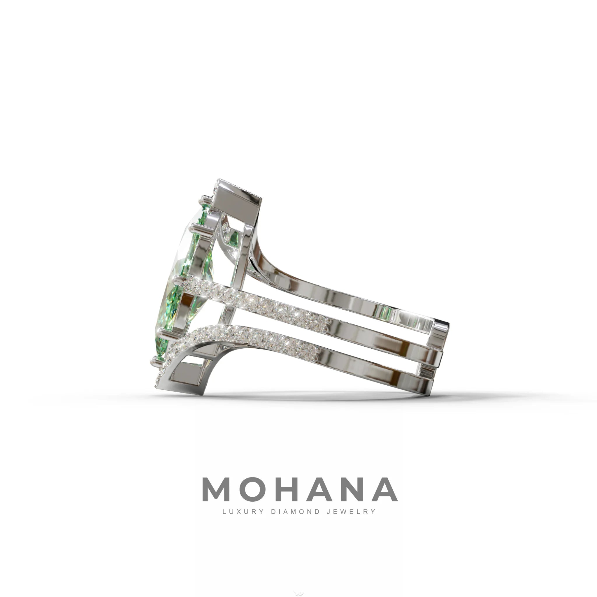 2 Carat Marquise Cut Green Lab Diamond Ring with Double Pave Setting