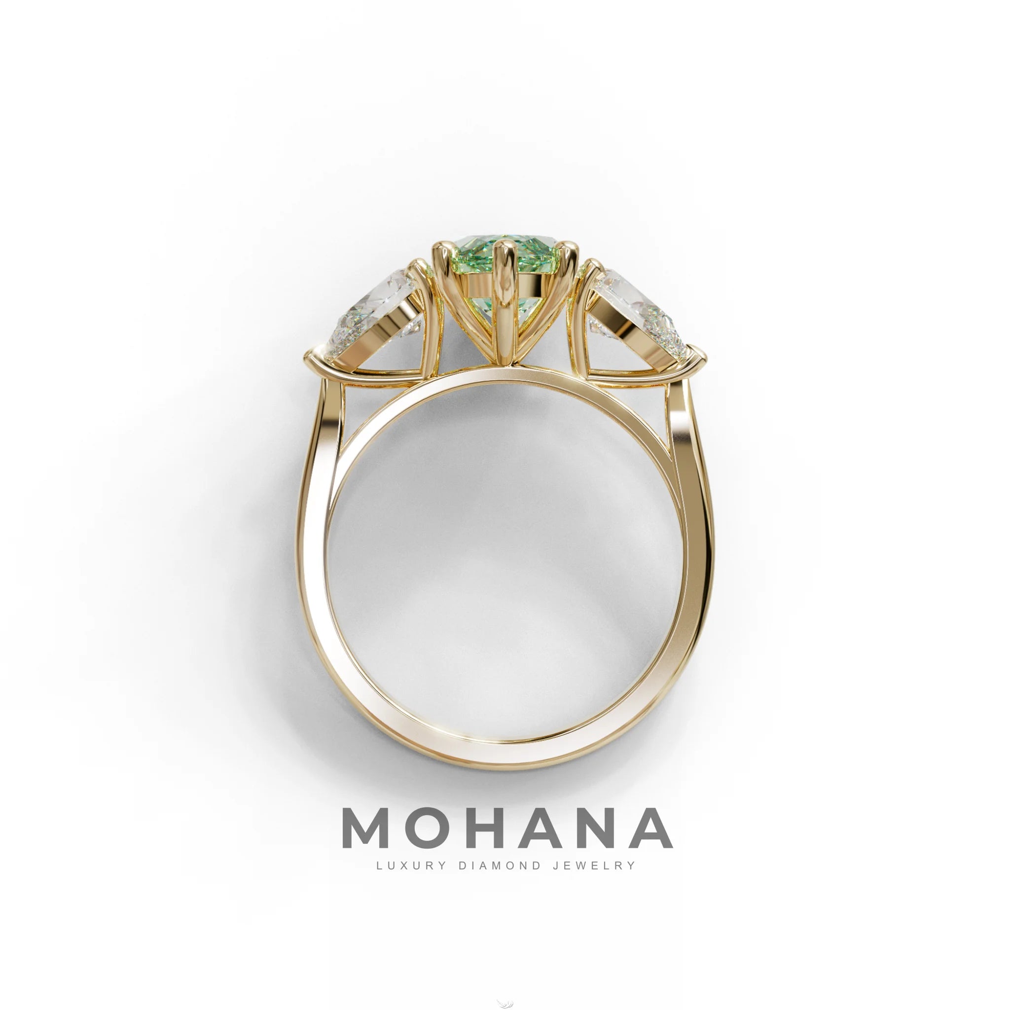 3 Carat Fancy Green Marquise & Pear Cut Three Stone Lab Grown Diamond Engagement Ring
