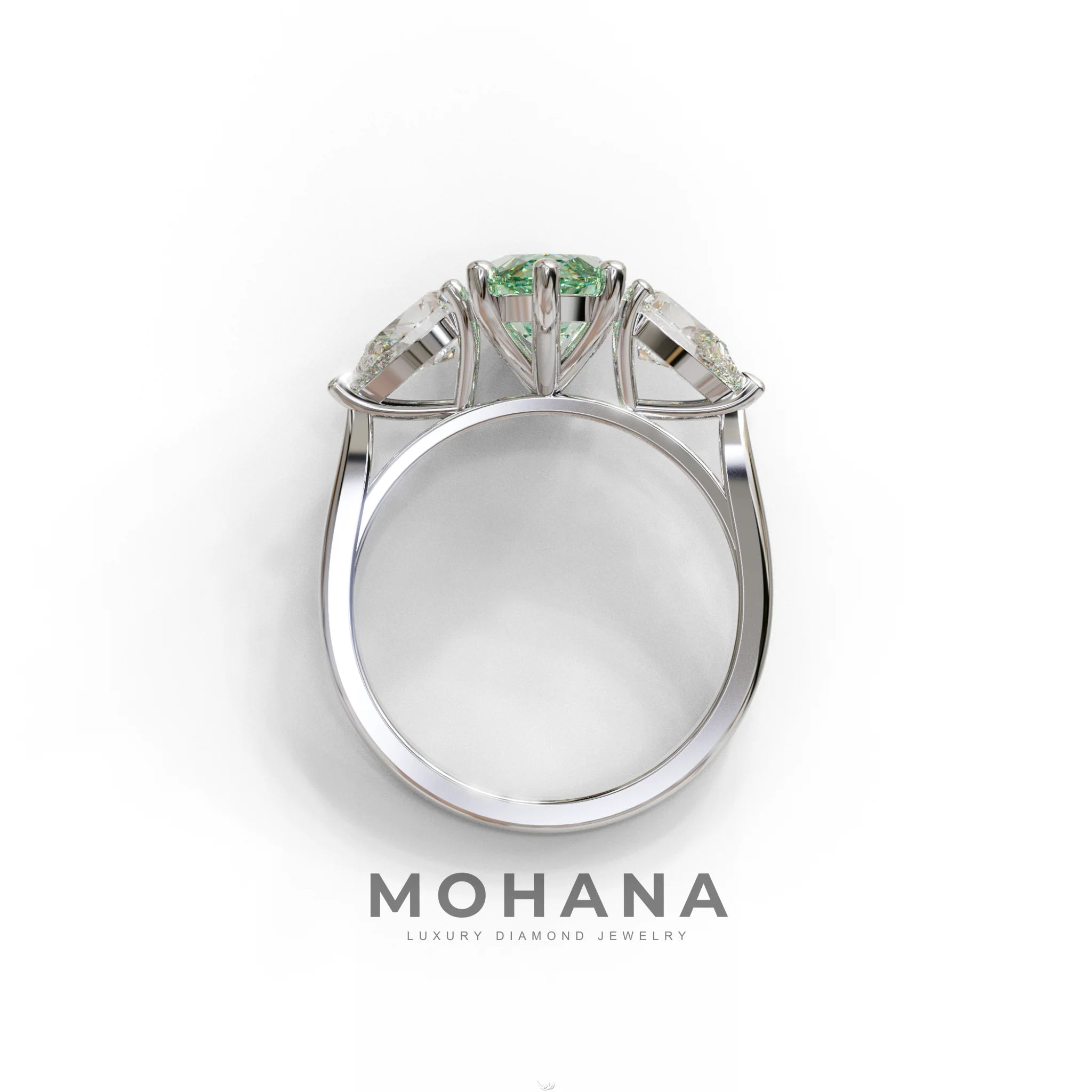 3 Carat Fancy Green Marquise & Pear Cut Three Stone Lab Grown Diamond Engagement Ring