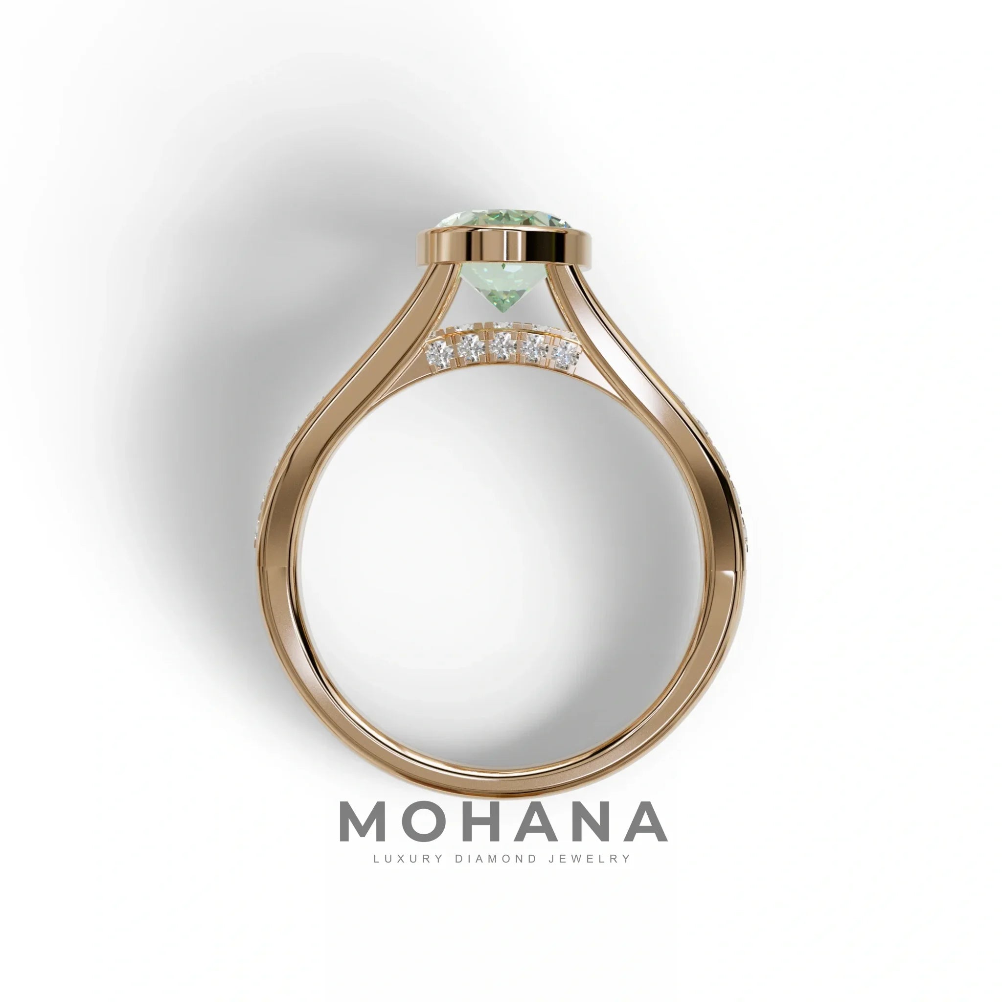 3 Carat Fancy Vivid Green Oval Cut Lab Grown Diamond Engagement Ring - Prisma