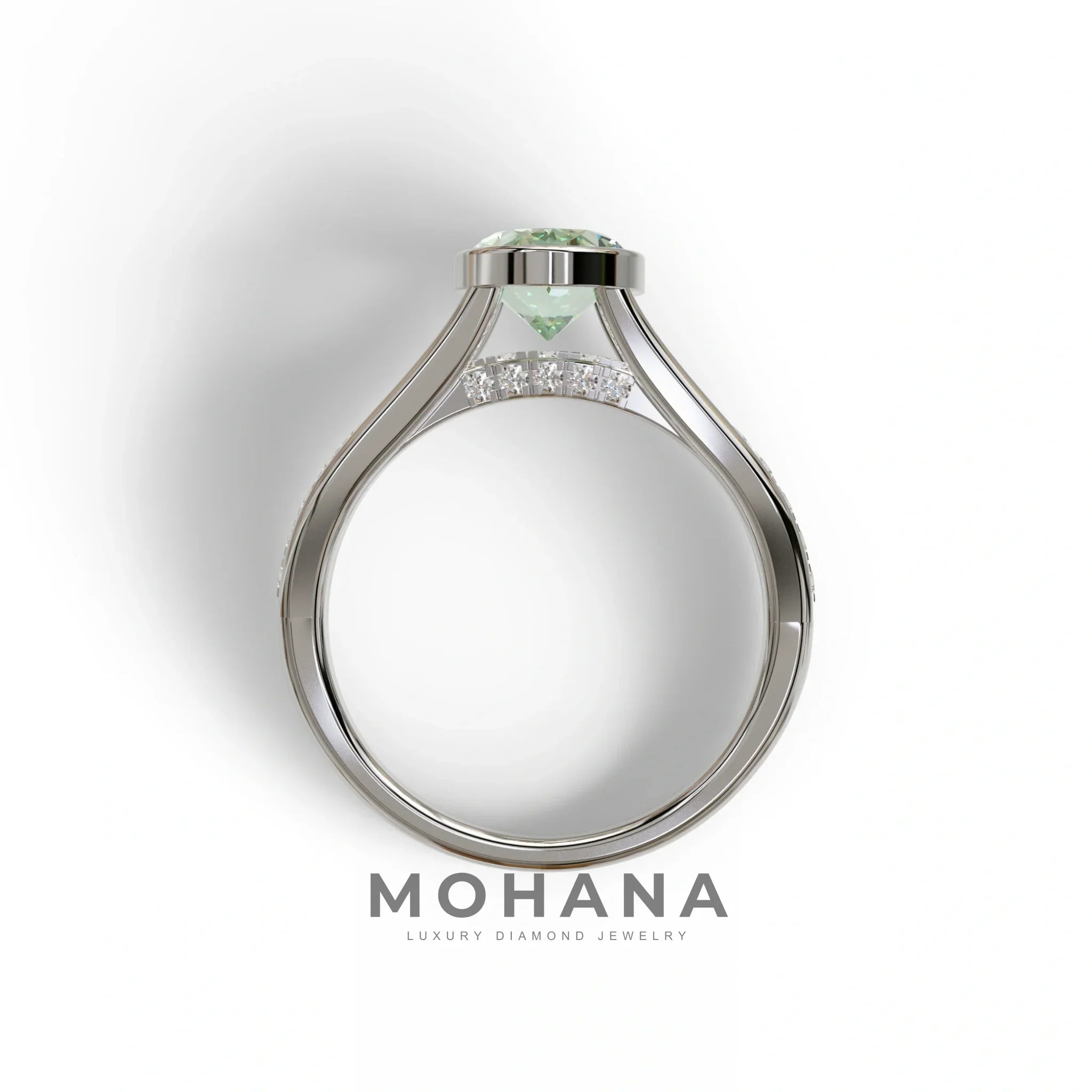 3 Carat Fancy Vivid Green Oval Cut Lab Grown Diamond Engagement Ring - Prisma
