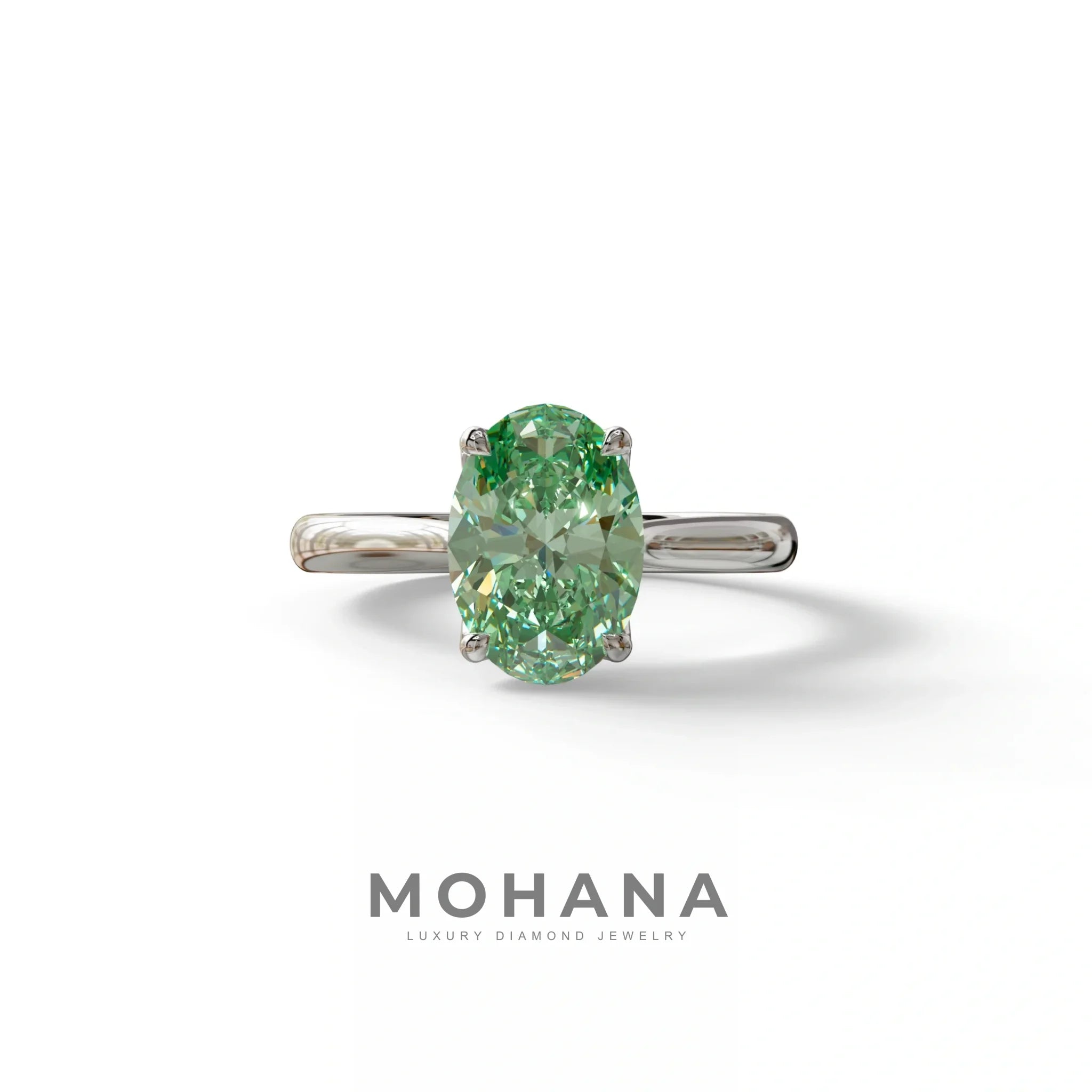 3 Carat Fancy Green Lab Grown Diamond Oval Cut Engagement Ring | Secret Pink Diamond- Eclipse - 10K Solid Gold / White
