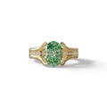 3 carat Fancy Vivid Green Oval Cut Lab Grown Diamond Pave set Engagement Ring– Beverly - 10K Solid Gold / Yellow Gold