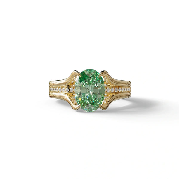 3 Carat Green Lab Grown Diamond Engagement Ring – Oval Cut Halo