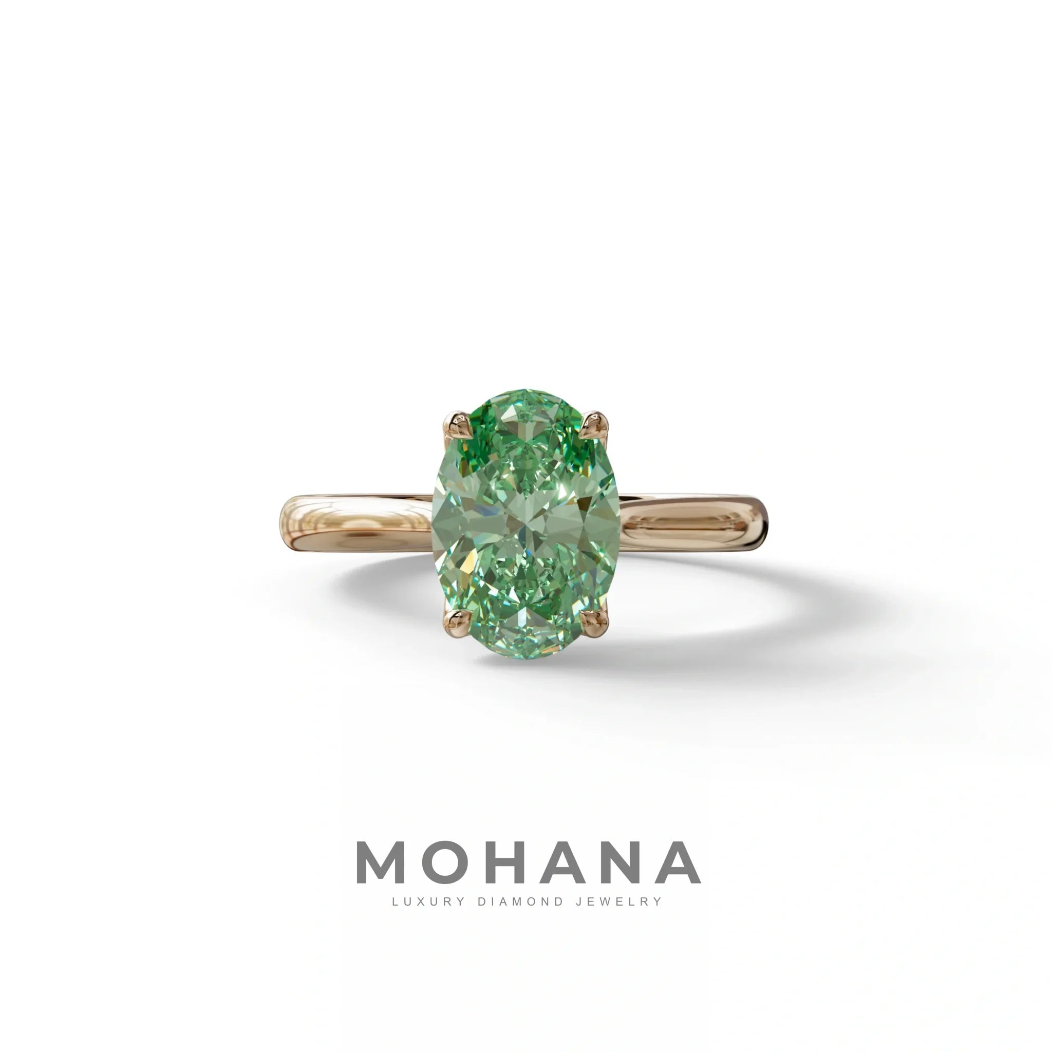 3 Carat Fancy Green Lab Grown Diamond Oval Cut Engagement Ring | Secret Pink Diamond- Eclipse - 10K Solid Gold / Rose