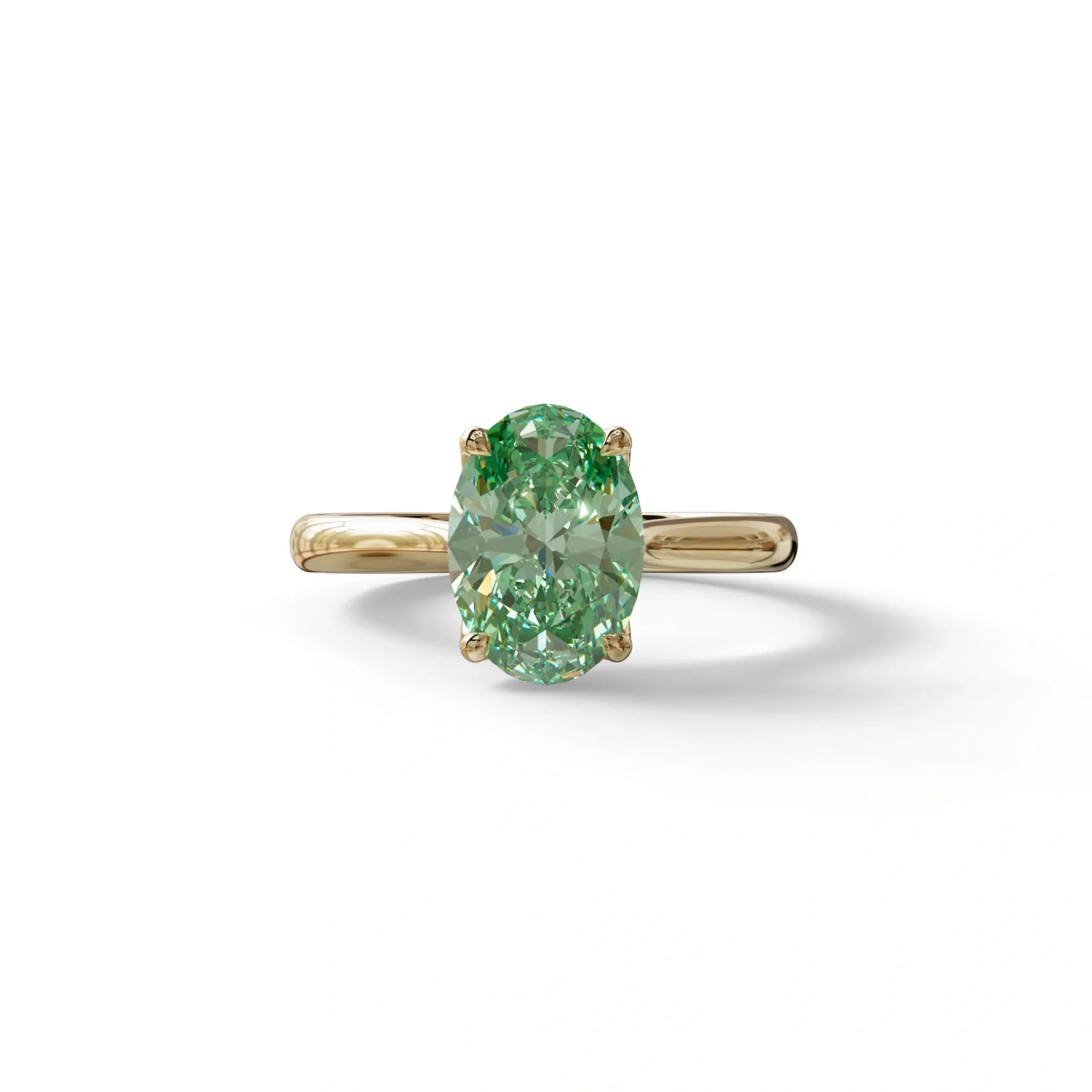 3 Carat Fancy Green Lab Grown Diamond Oval Cut Engagement Ring | Secret Pink Diamond- Eclipse - 10K Solid Gold / Yellow