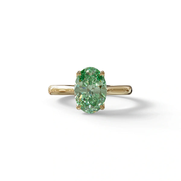 3 Carat Green Lab Grown Diamond Engagement Ring – Oval Cut Halo