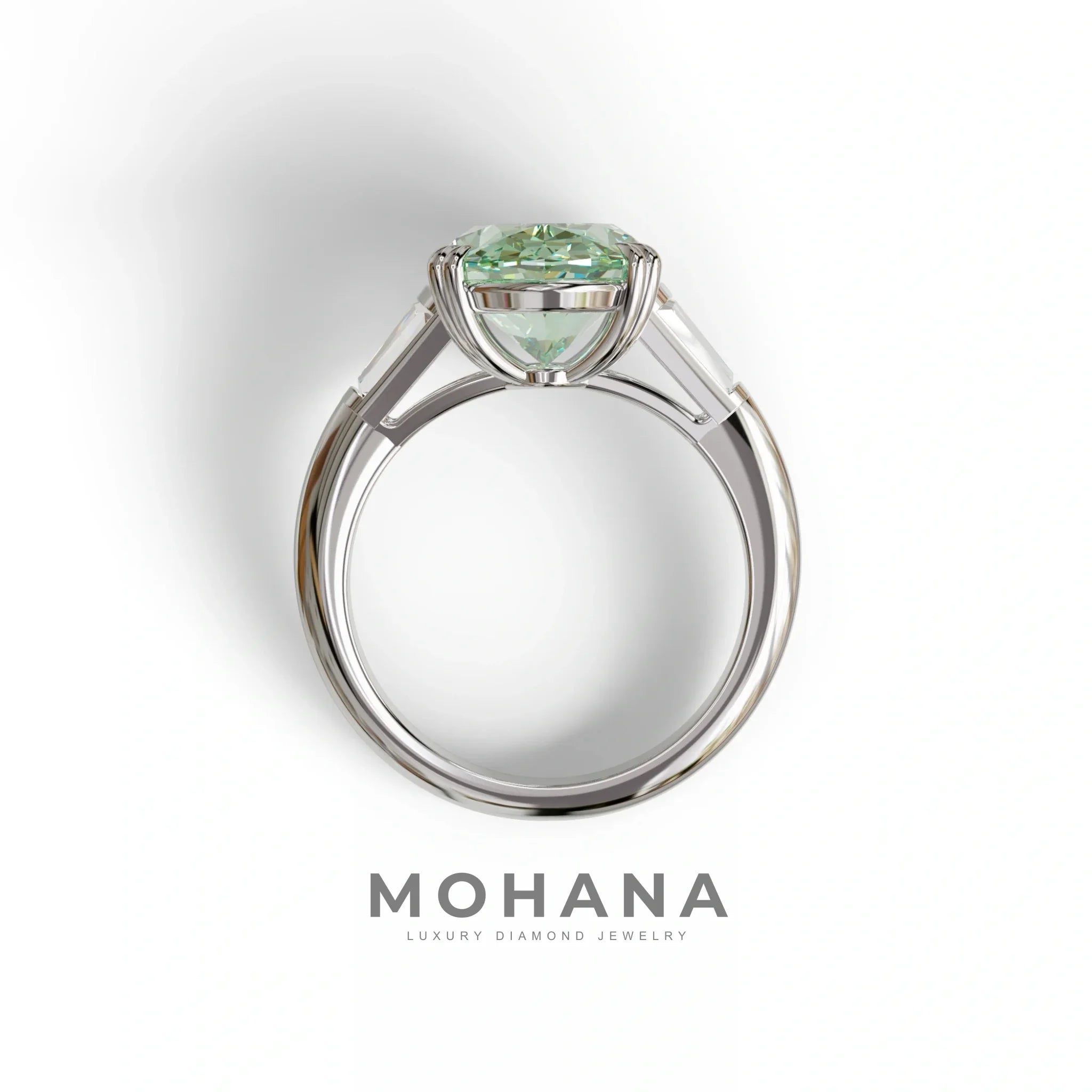 3 Carat Green Oval & Baguette Lab Diamond Ring - Persi