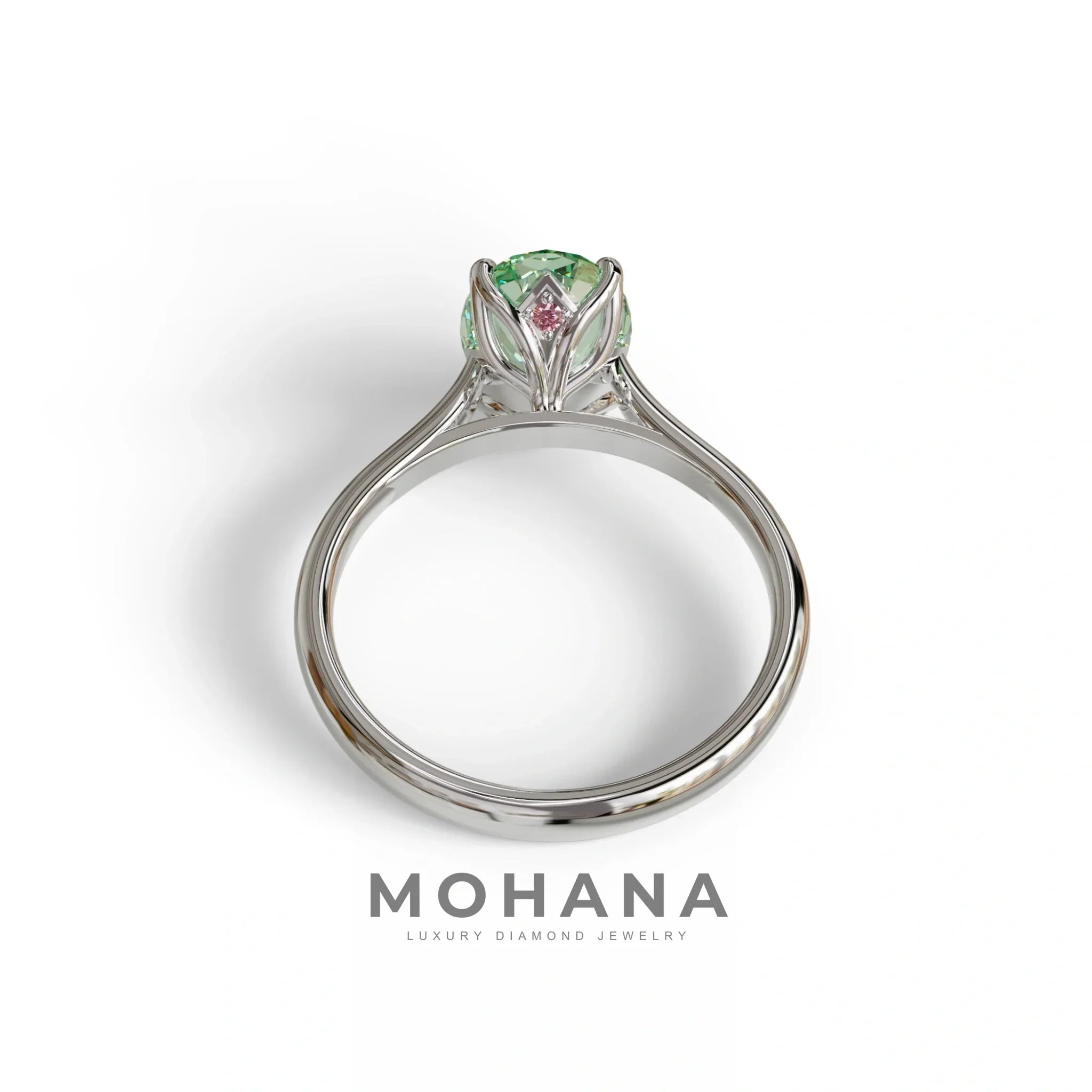 3 Carat Fancy Green Lab Grown Diamond Oval Cut Engagement Ring | Secret Pink Diamond- Eclipse
