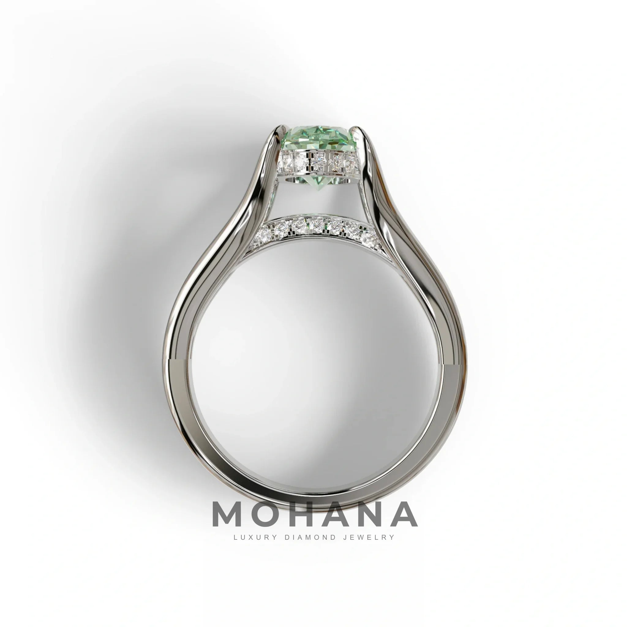 3 carat Fancy Vivid Green Oval Cut Lab Grown Diamond Pave set Engagement Ring– Beverly