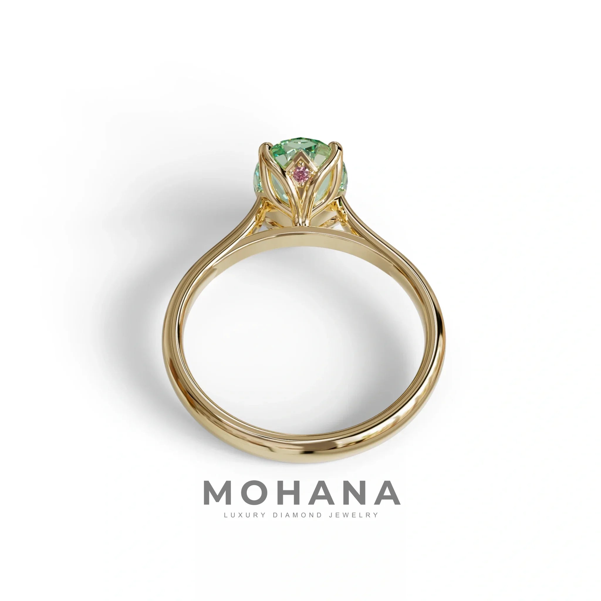 3 Carat Fancy Green Lab Grown Diamond Oval Cut Engagement Ring | Secret Pink Diamond- Eclipse