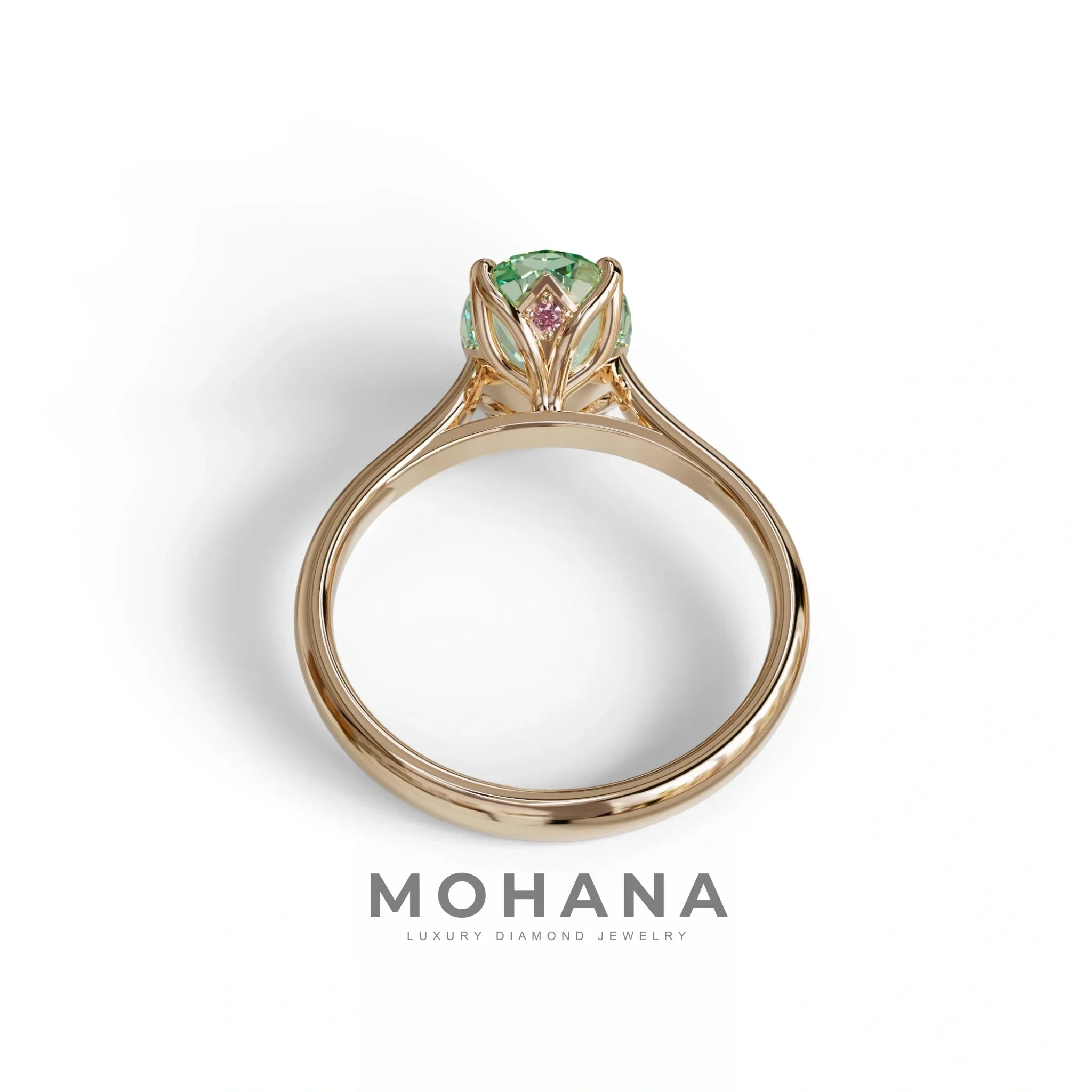 3 Carat Fancy Green Lab Grown Diamond Oval Cut Engagement Ring | Secret Pink Diamond- Eclipse