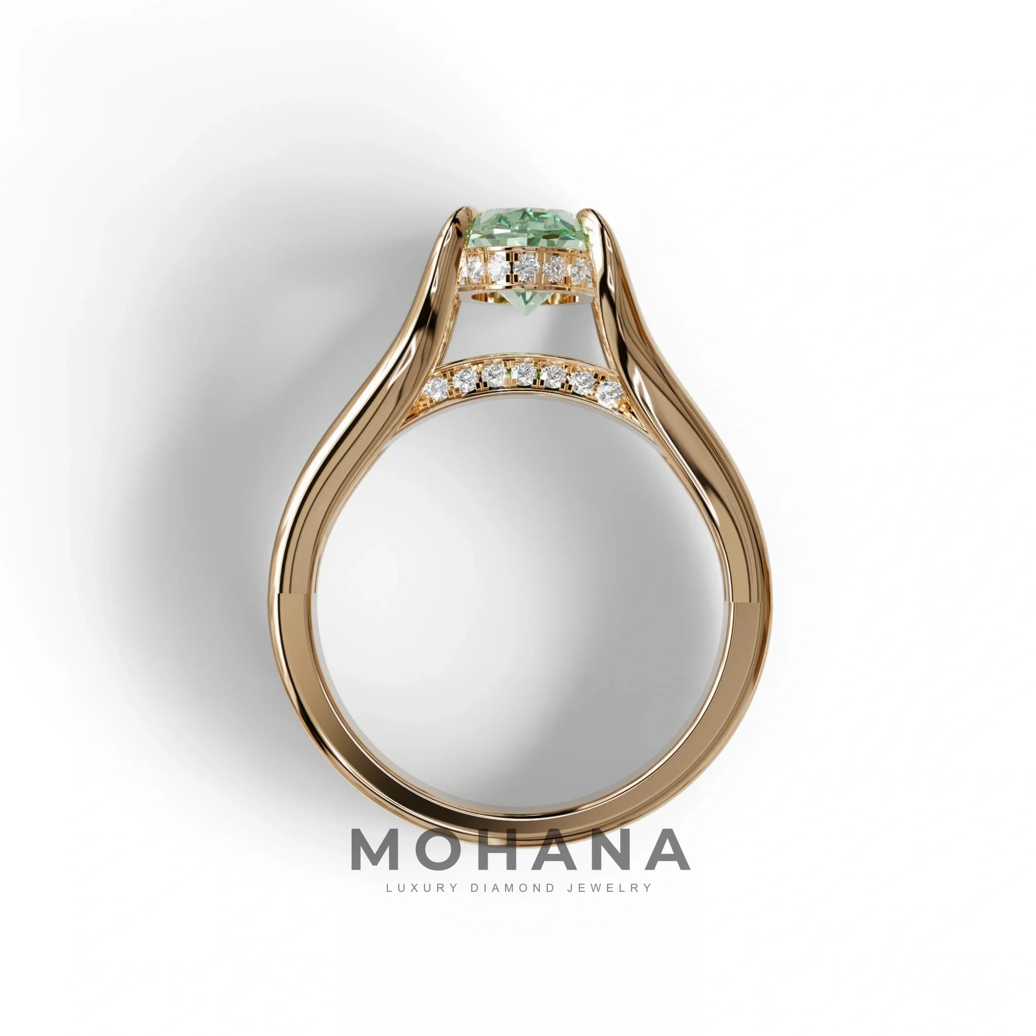 3 carat Fancy Vivid Green Oval Cut Lab Grown Diamond Pave set Engagement Ring– Beverly