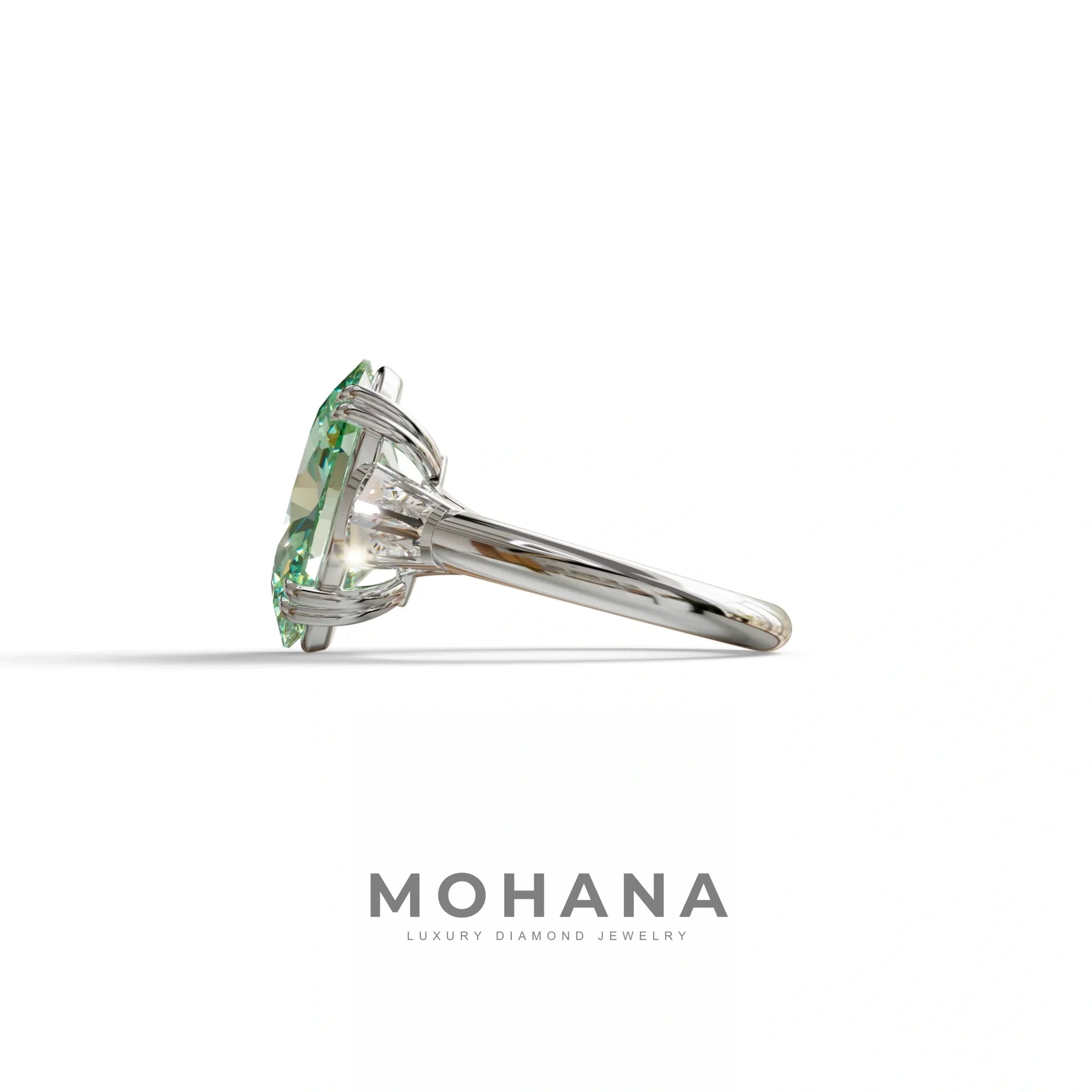 3 Carat Green Oval & Baguette Lab Diamond Ring - Persi