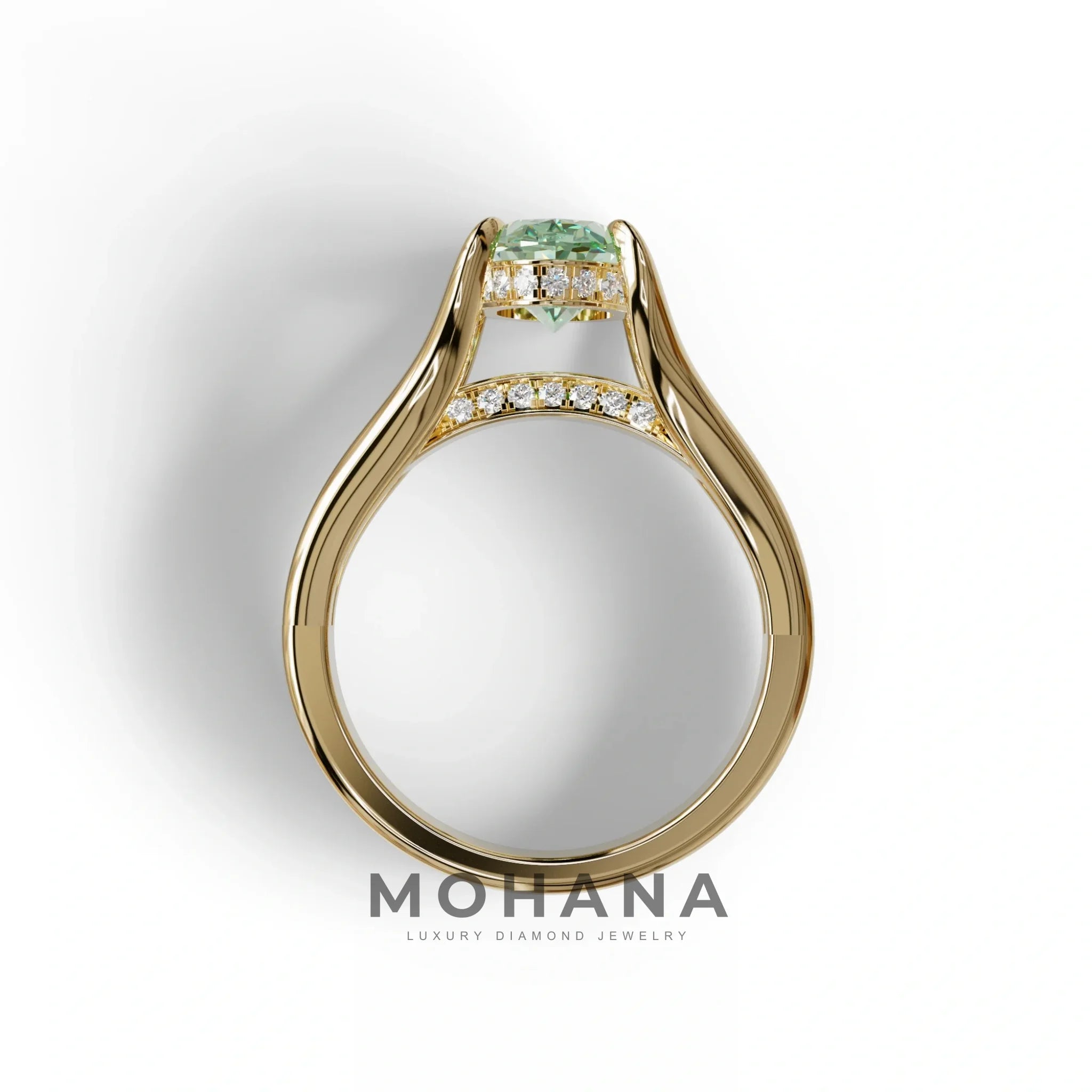 3 carat Fancy Vivid Green Oval Cut Lab Grown Diamond Pave set Engagement Ring– Beverly