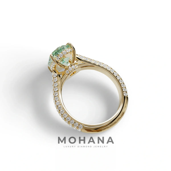 3 Carat Green Lab Grown Diamond Engagement Ring – Oval Cut Hidden Halo | Viviana alternate view