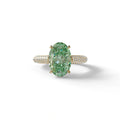 3 Carat Green Oval Cut Hidden Halo & Pave Set Lab Diamond Engagement Ring - Viviana - 10K Solid Gold / Yellow Gold