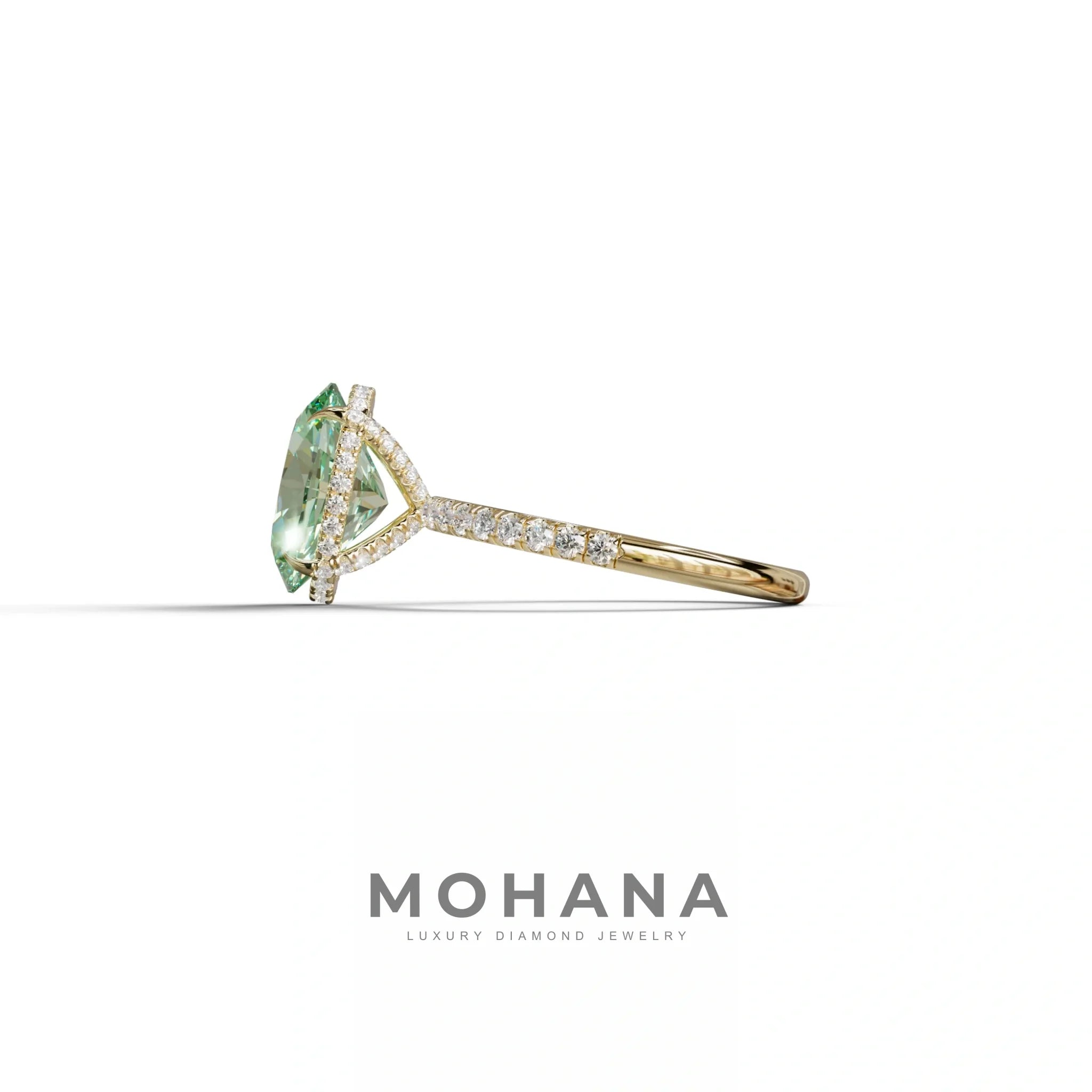 3 Carat Green Oval Cut Hidden Halo & Pave Setting Lab Grown Diamond Ring