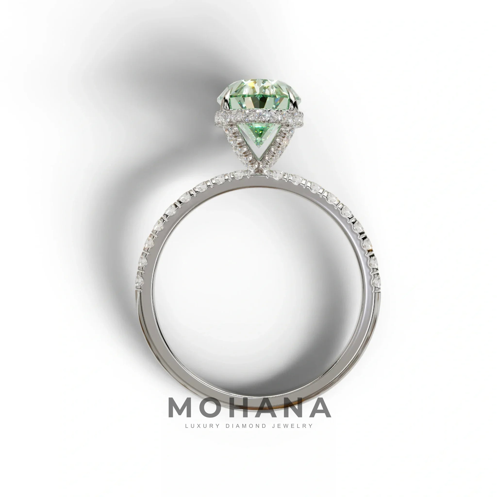 3 Carat Green Oval Cut Hidden Halo & Pave Setting Lab Grown Diamond Ring