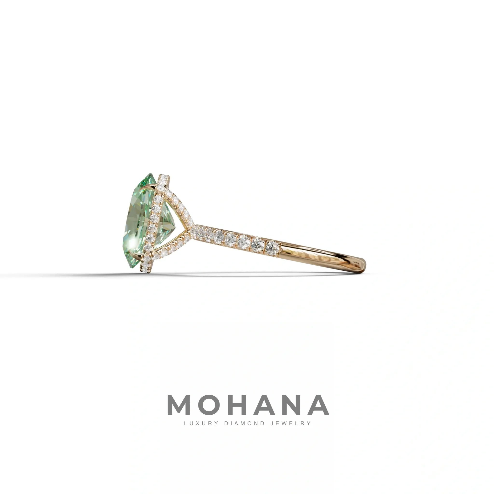 3 Carat Green Oval Cut Hidden Halo & Pave Setting Lab Grown Diamond Ring