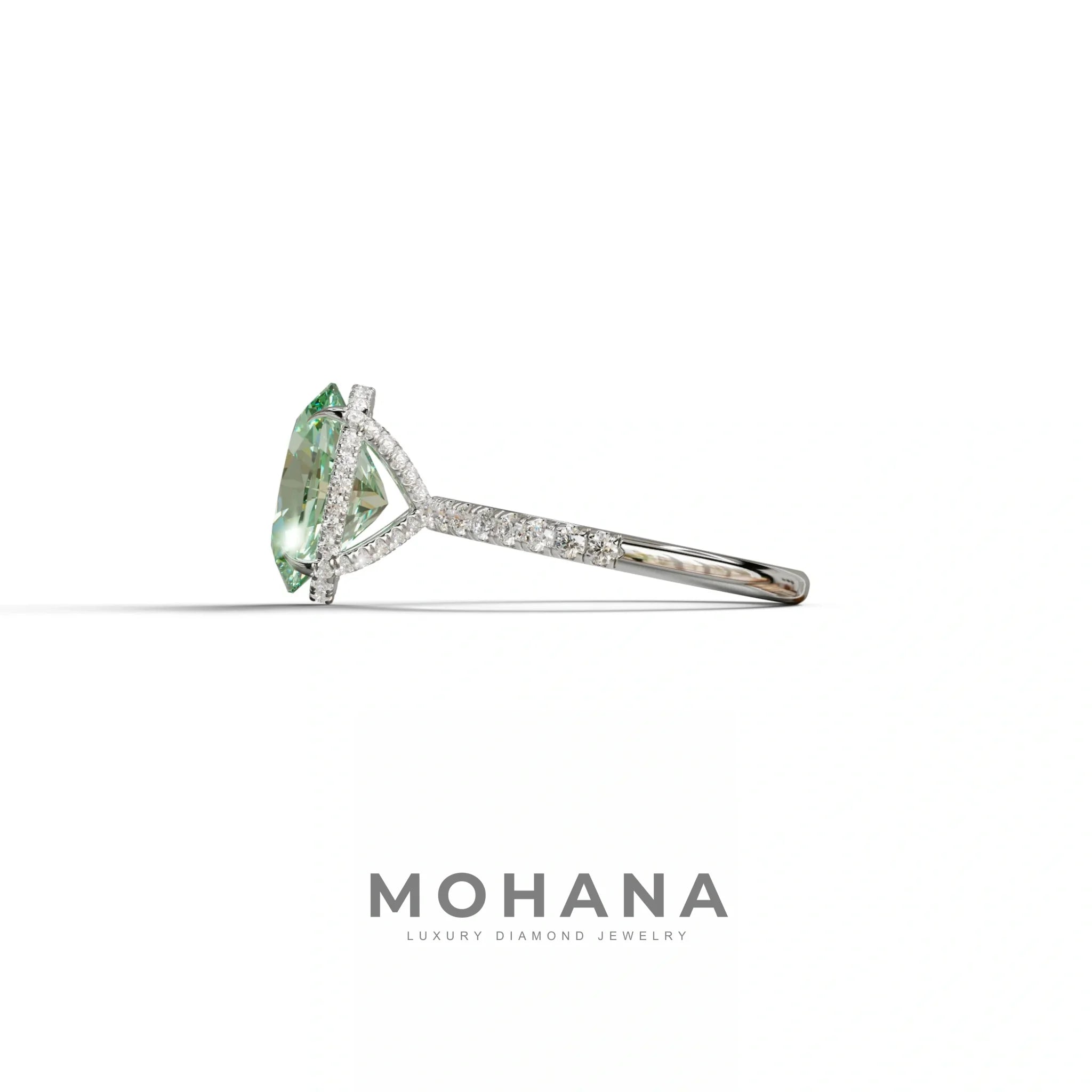 3 Carat Green Oval Cut Hidden Halo & Pave Setting Lab Grown Diamond Ring