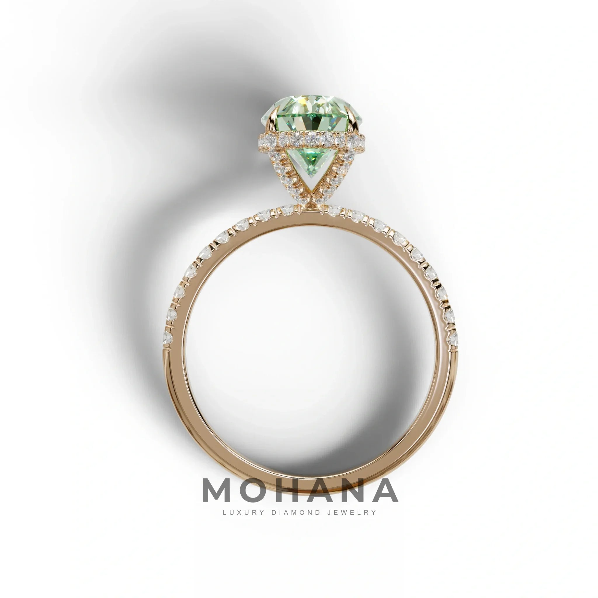 3 Carat Green Oval Cut Hidden Halo & Pave Setting Lab Grown Diamond Ring