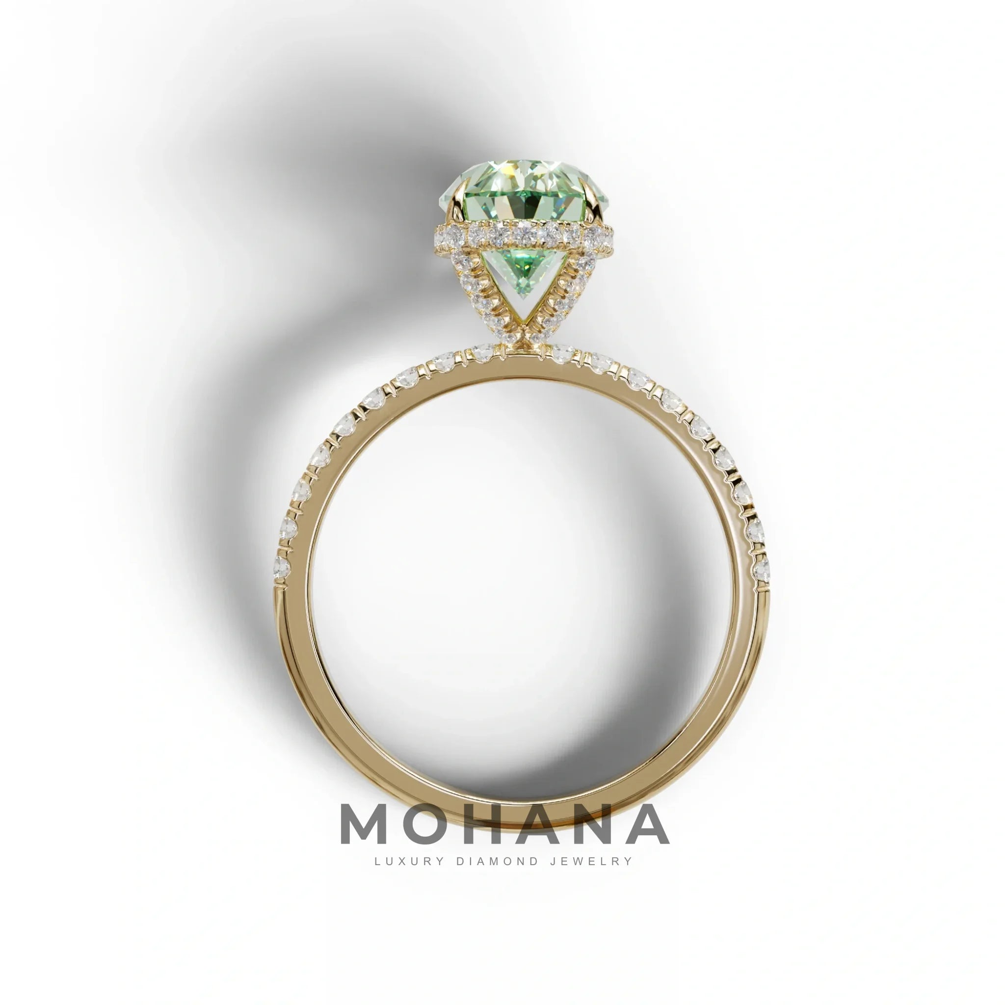 3 Carat Green Oval Cut Hidden Halo & Pave Setting Lab Grown Diamond Ring