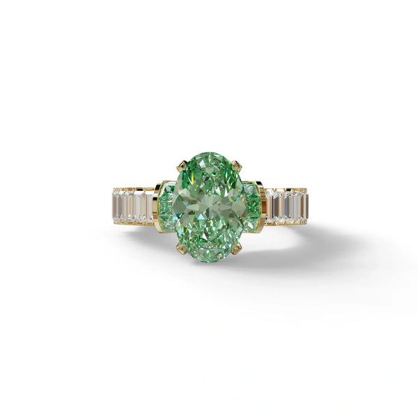 3 Carat Green Lab Grown Diamond Engagement Ring – Oval Cut Solitaire