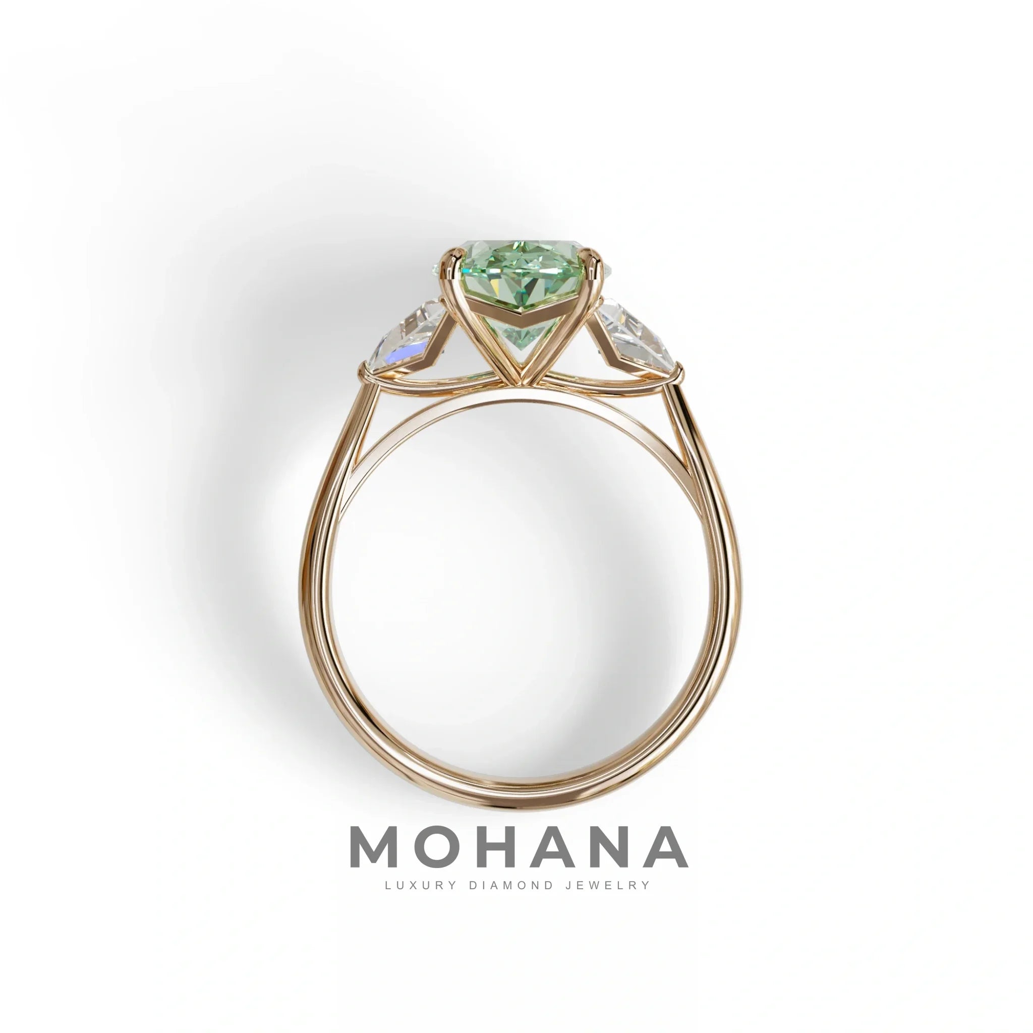 3Ct Green Oval Cut Lab Grown Diamond Three Stone Engagement Ring - Myza