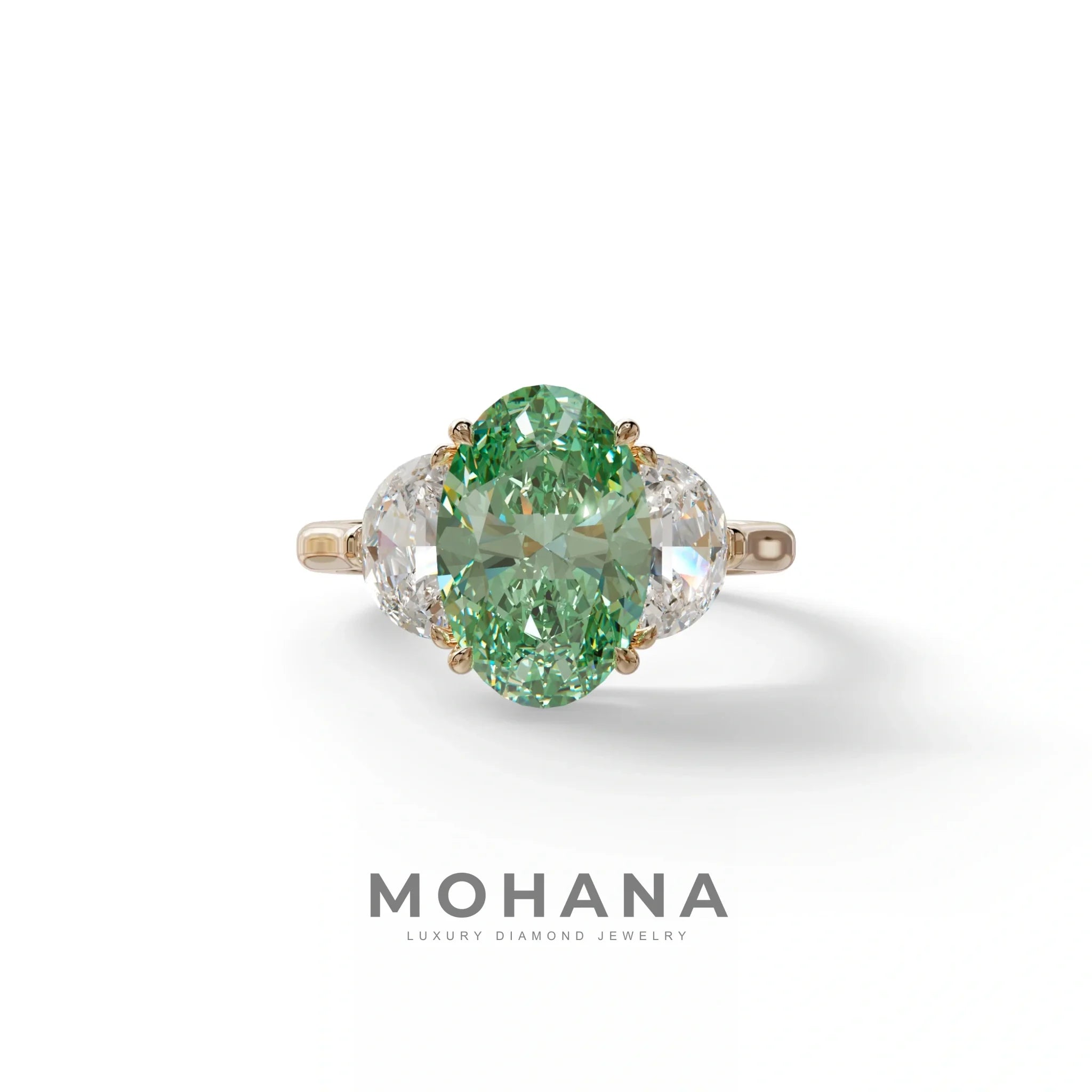 3 Carat Green Lab Grown Diamond Engagement Ring · Oval Cut Three Stone | Constellation - view 2