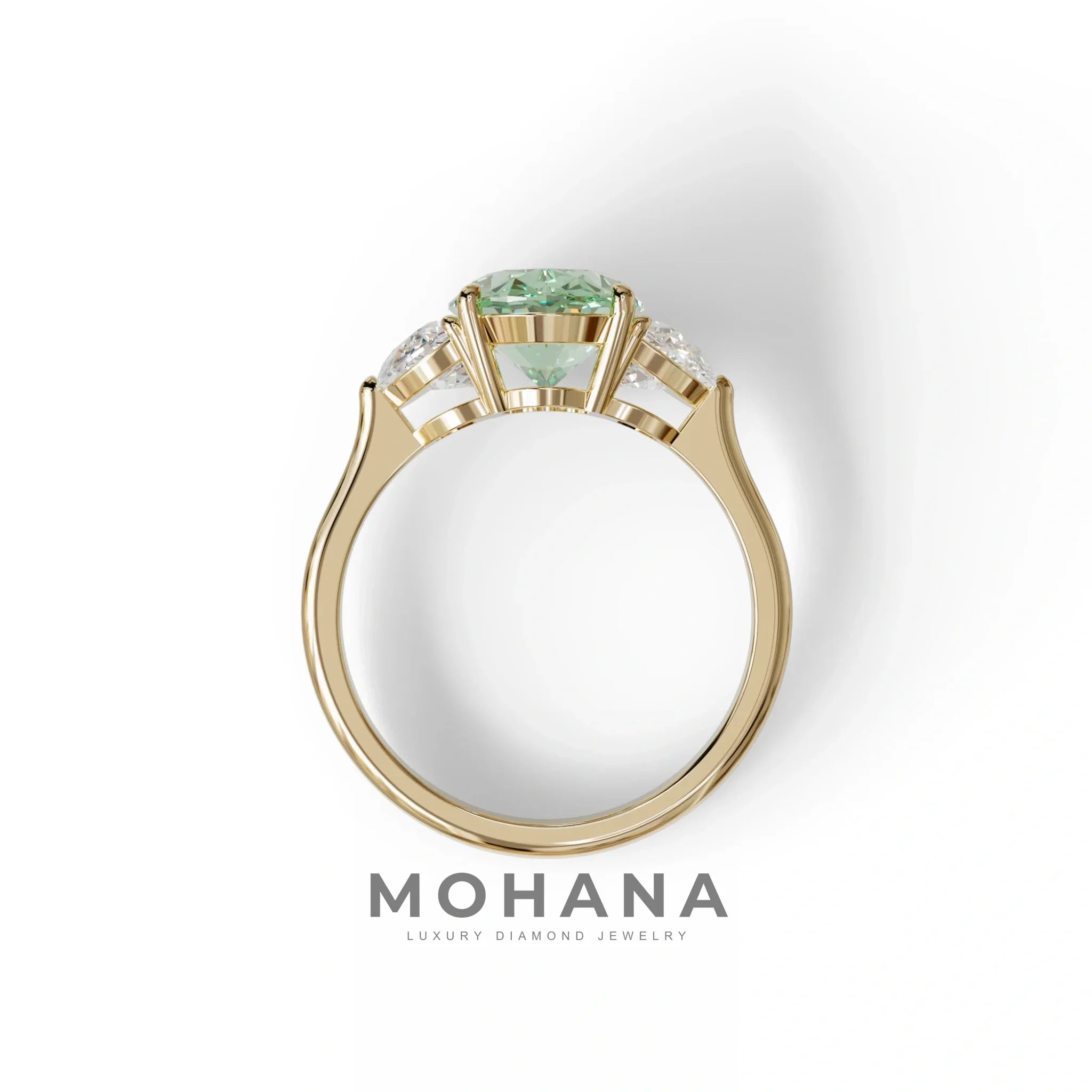 3 Carat Green Lab Grown Diamond Engagement Ring · Oval Cut Three Stone | Constellation - view 7