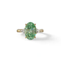 3Ct Green Oval Cut Lab Grown Diamond Three Stone Engagement Ring - Myza - 10K Solid Gold / Yellow Gold