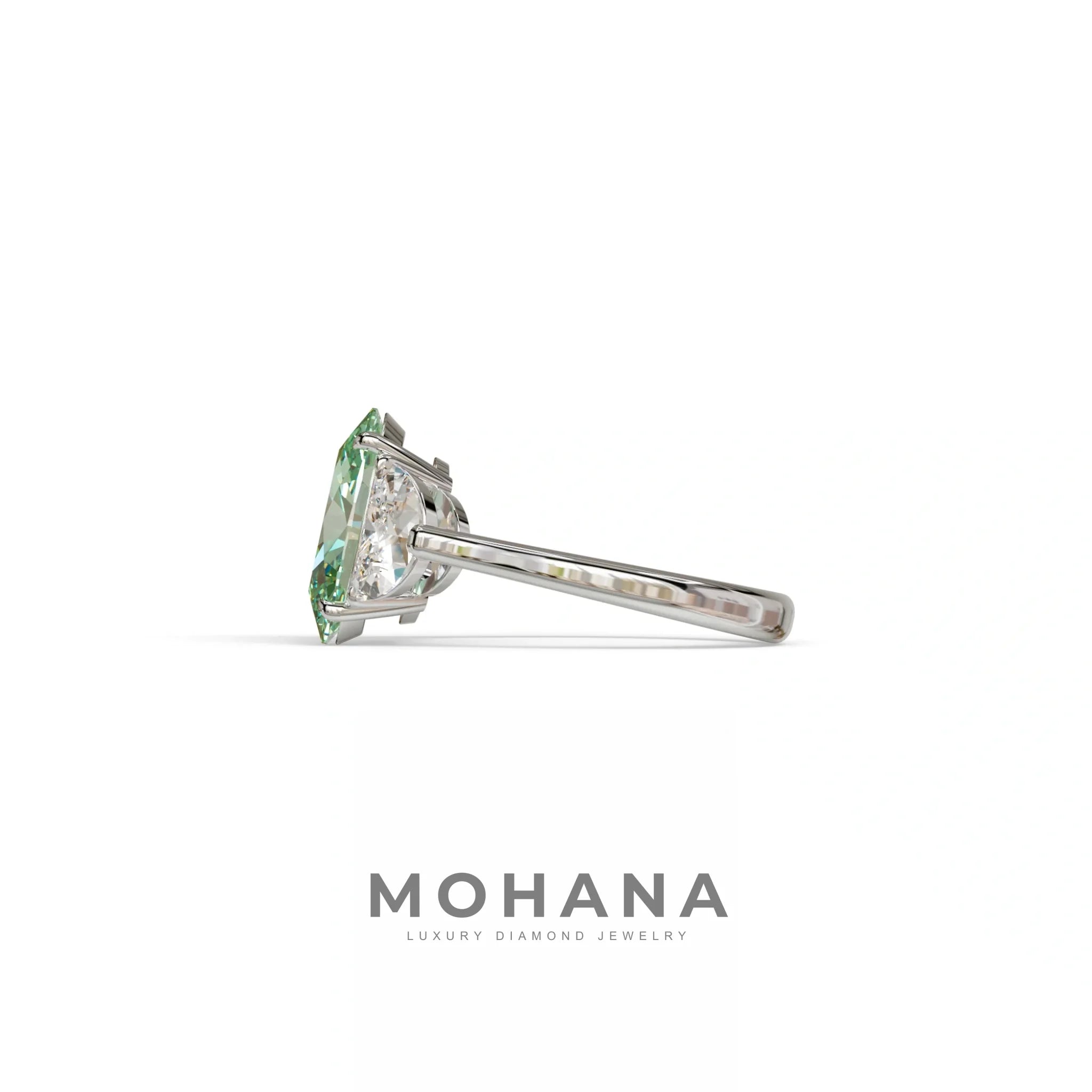 3 Carat Green Lab Grown Diamond Engagement Ring · Oval Cut Three Stone | Constellation - view 6
