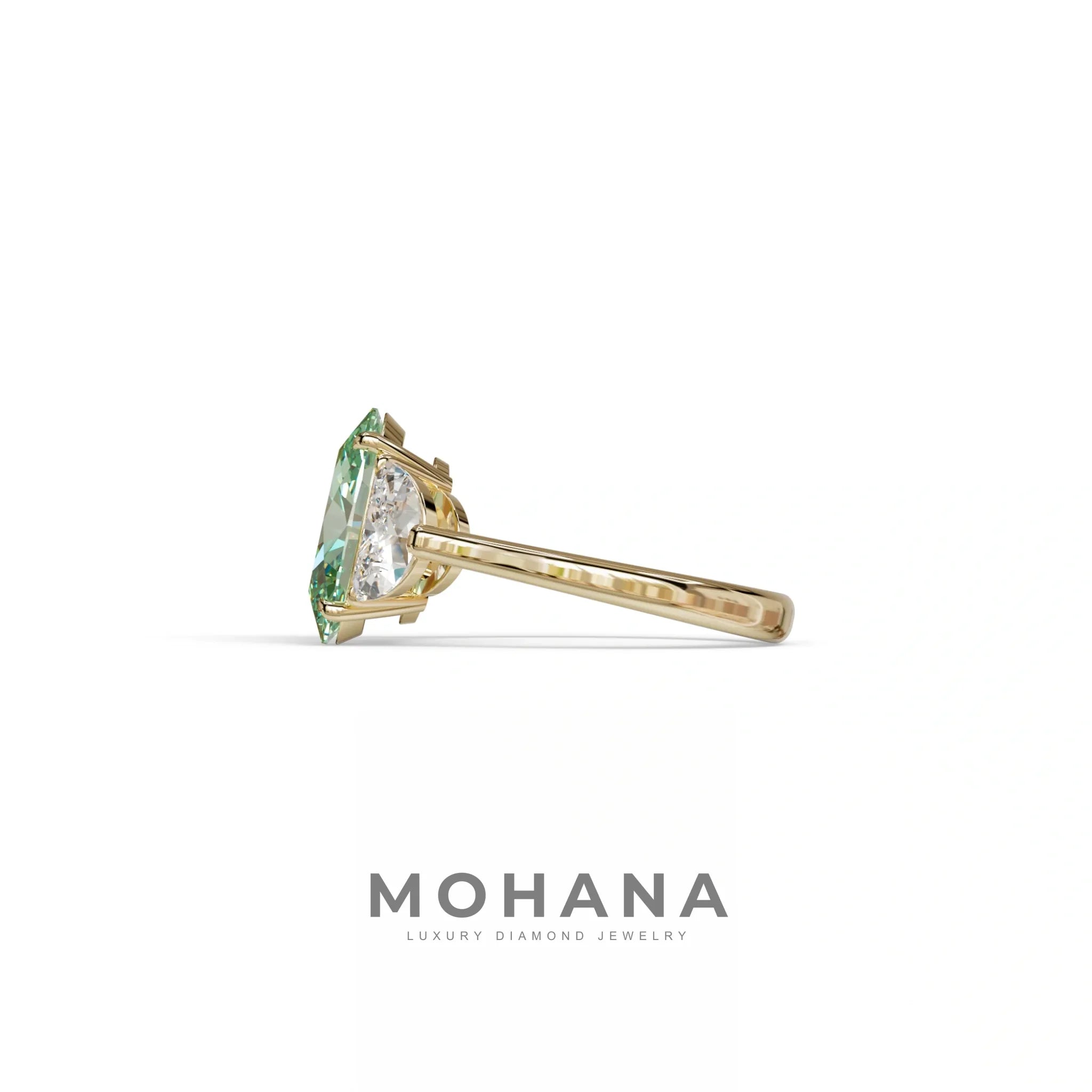 3 Carat Green Lab Grown Diamond Engagement Ring · Oval Cut Three Stone | Constellation - view 4