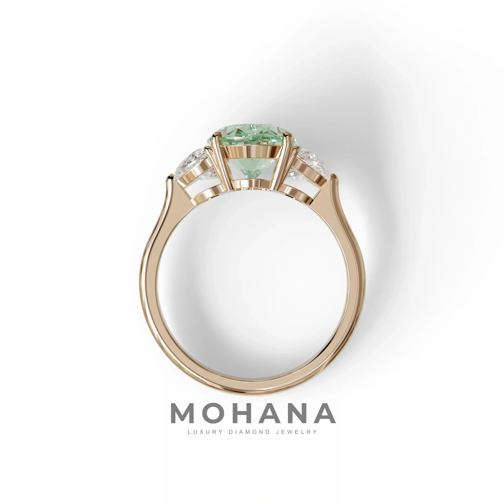 3 Carat Green Lab Grown Diamond Engagement Ring · Oval Cut Three Stone | Constellation - view 8