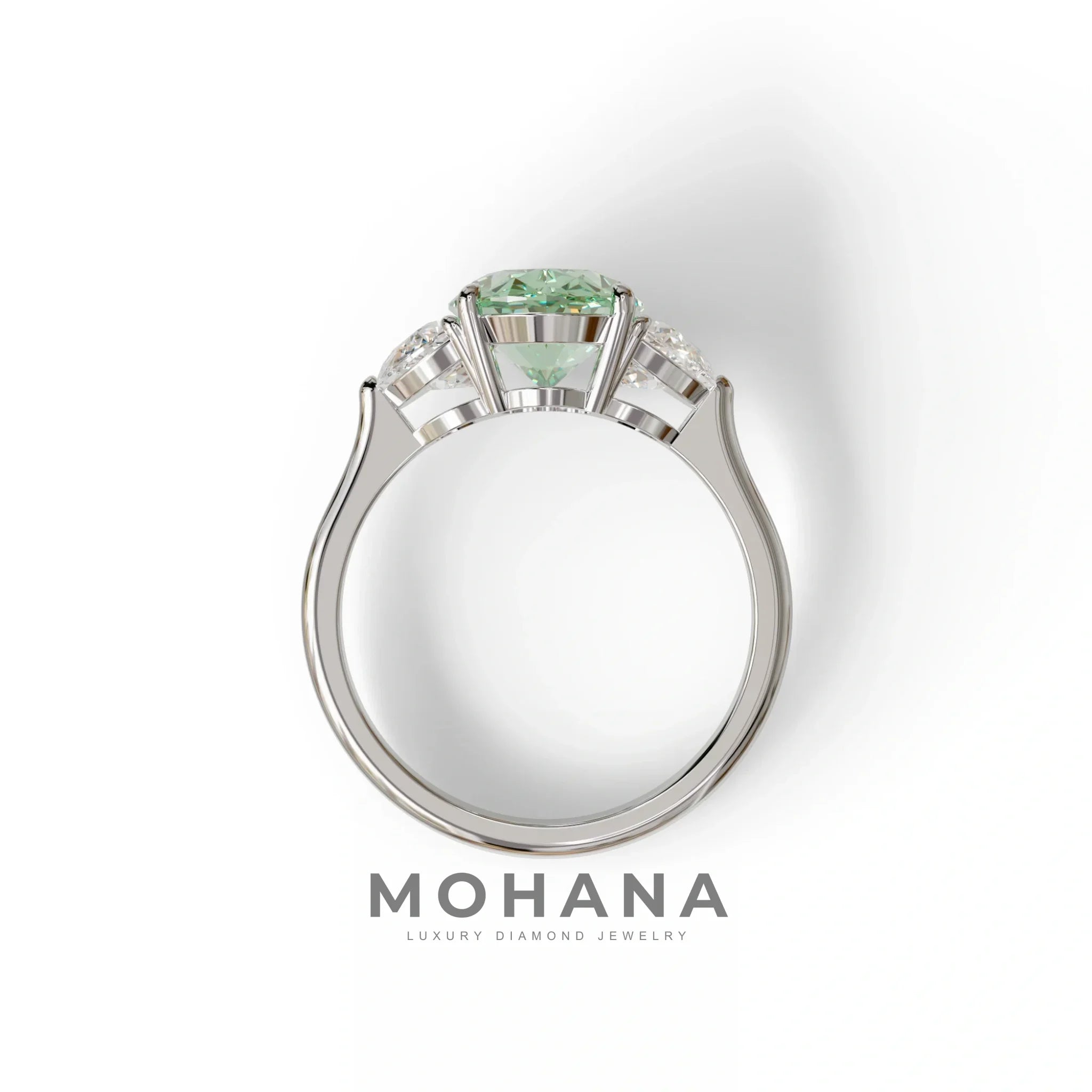3 Carat Green Lab Grown Diamond Engagement Ring · Oval Cut Three Stone | Constellation - view 9