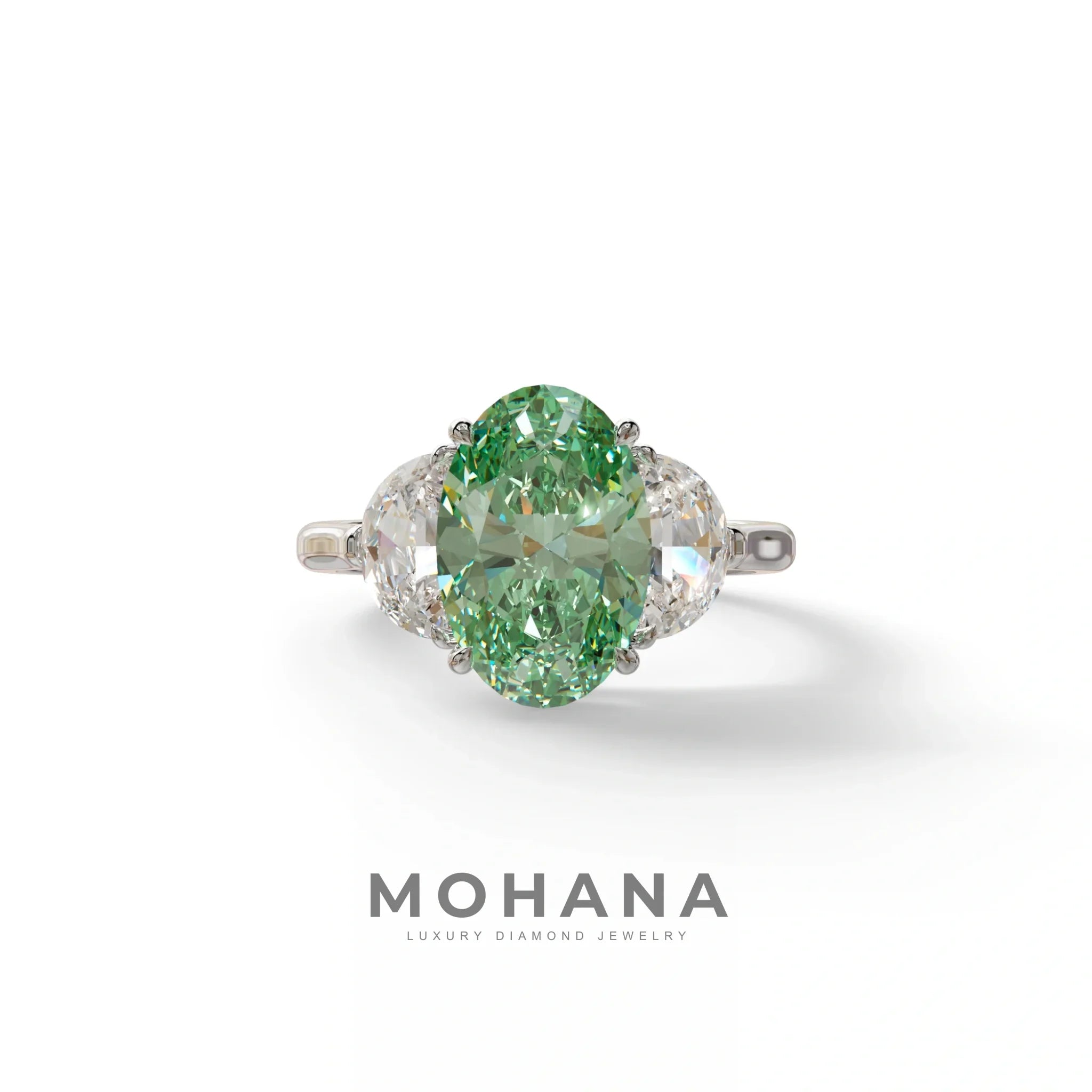 3 Carat Green Lab Grown Diamond Engagement Ring · Oval Cut Three Stone | Constellation - view 3