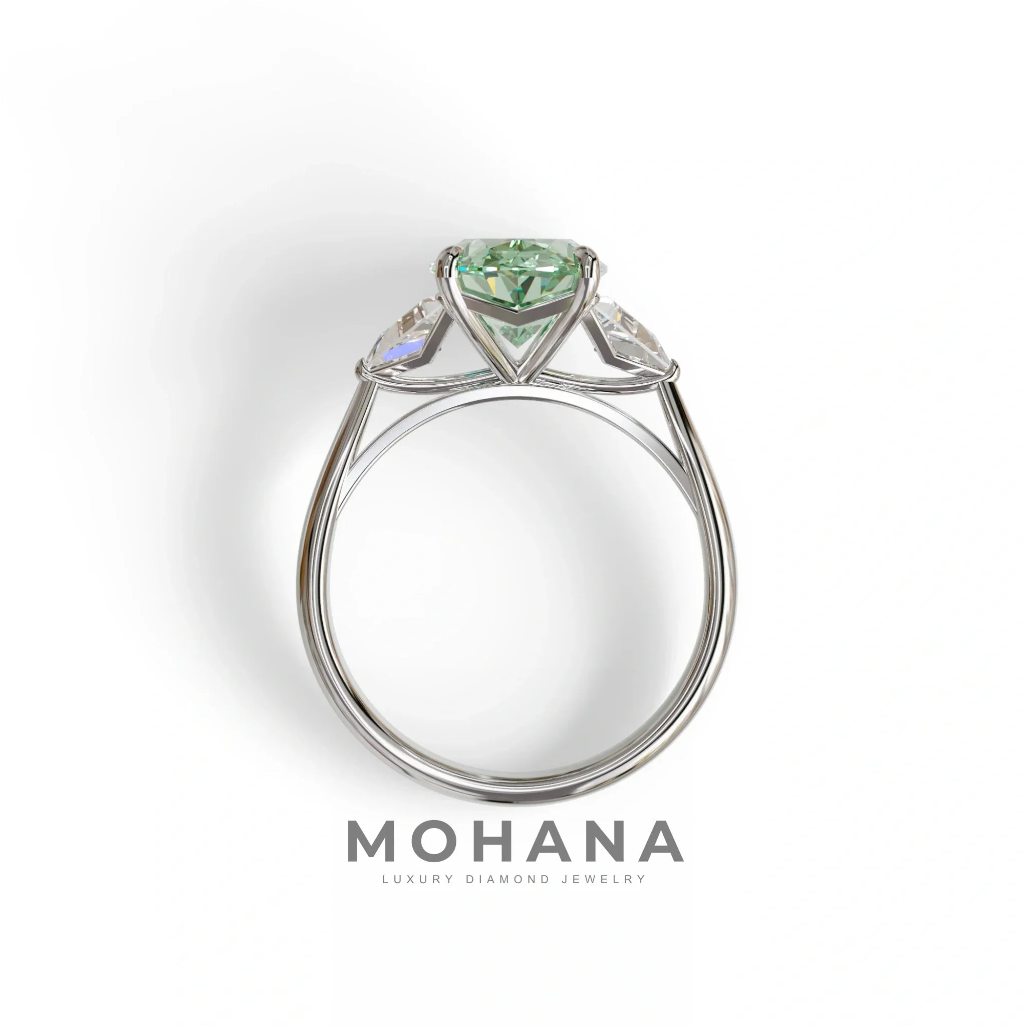 3Ct Green Oval Cut Lab Grown Diamond Three Stone Engagement Ring - Myza
