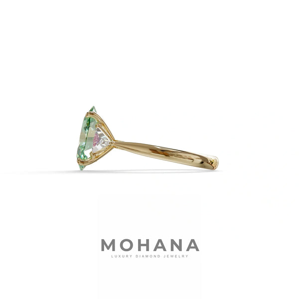 3 Carat Green Lab Grown Diamond Engagement Ring – Oval Cut Three Stone | Myza alternate view