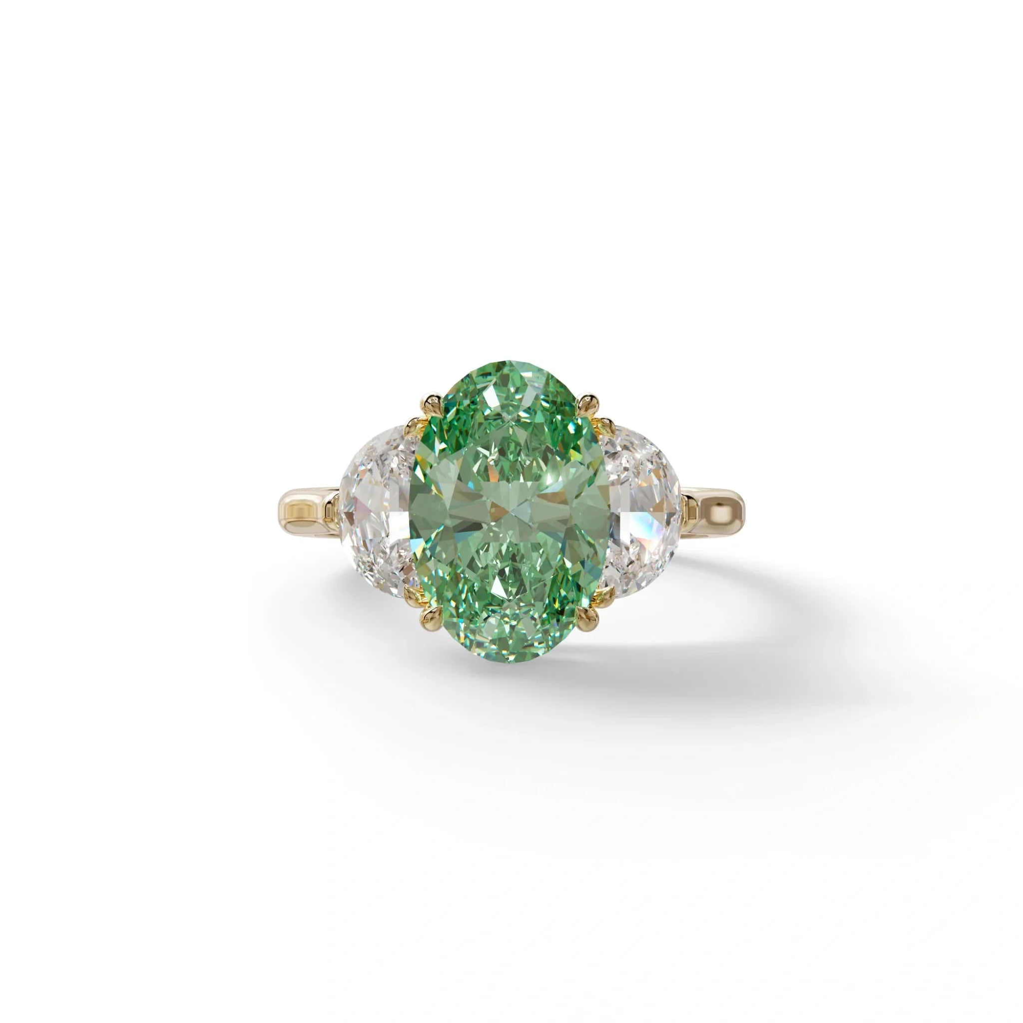 3 Carat Green Lab Grown Diamond Engagement Ring · Oval Cut Three Stone | Constellation - view 1