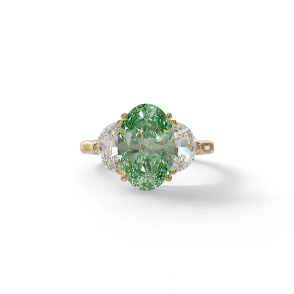3 Carat Green Lab Grown Diamond Engagement Ring · Oval Cut Three Stone | Constellation