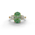 4 Ct Green Oval & Heart Shape 3 Stone Engagement Diamond Ring - Lucid - 10K Solid Gold / Yellow Gold