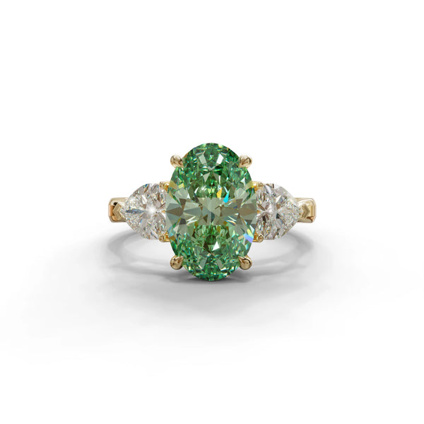 3 Carat Green Lab Grown Diamond Engagement Ring – Oval Cut Three Stone